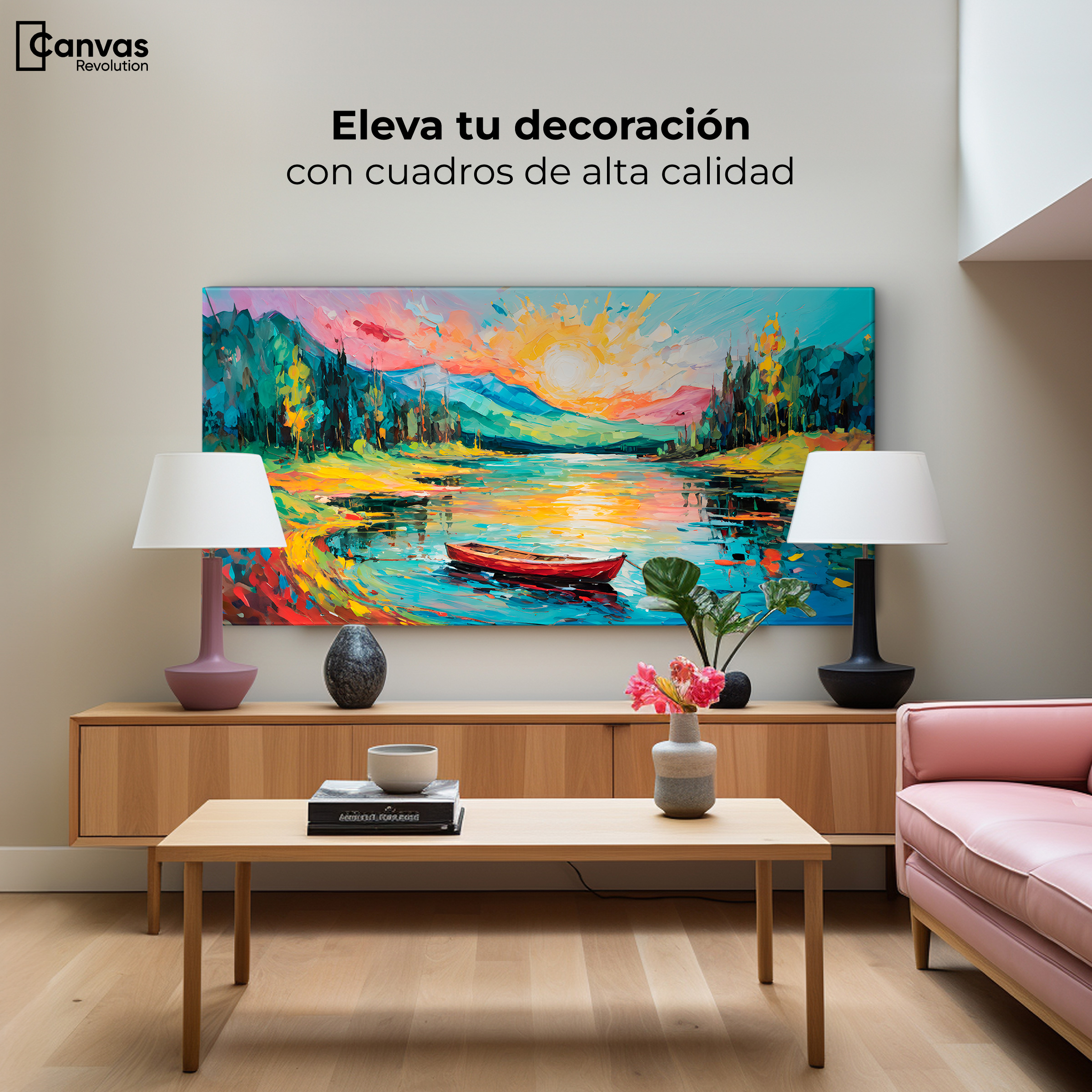 Foto 4 pulgar | Cuadro Decorativo Canvas Reflejos Bote Lago 120x60