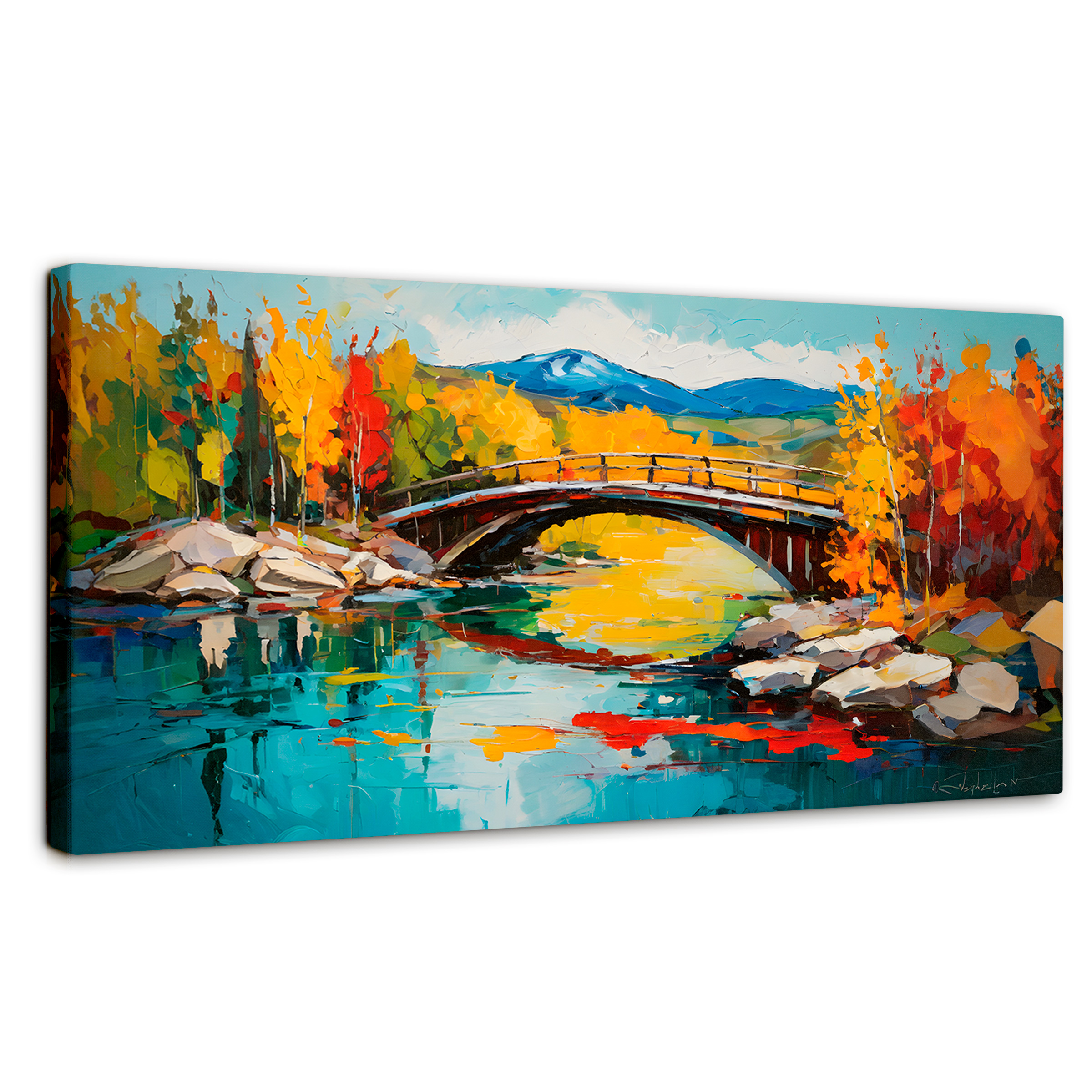 Cuadro Decorativo Canvas Puente Otoñal Áureo 120x60