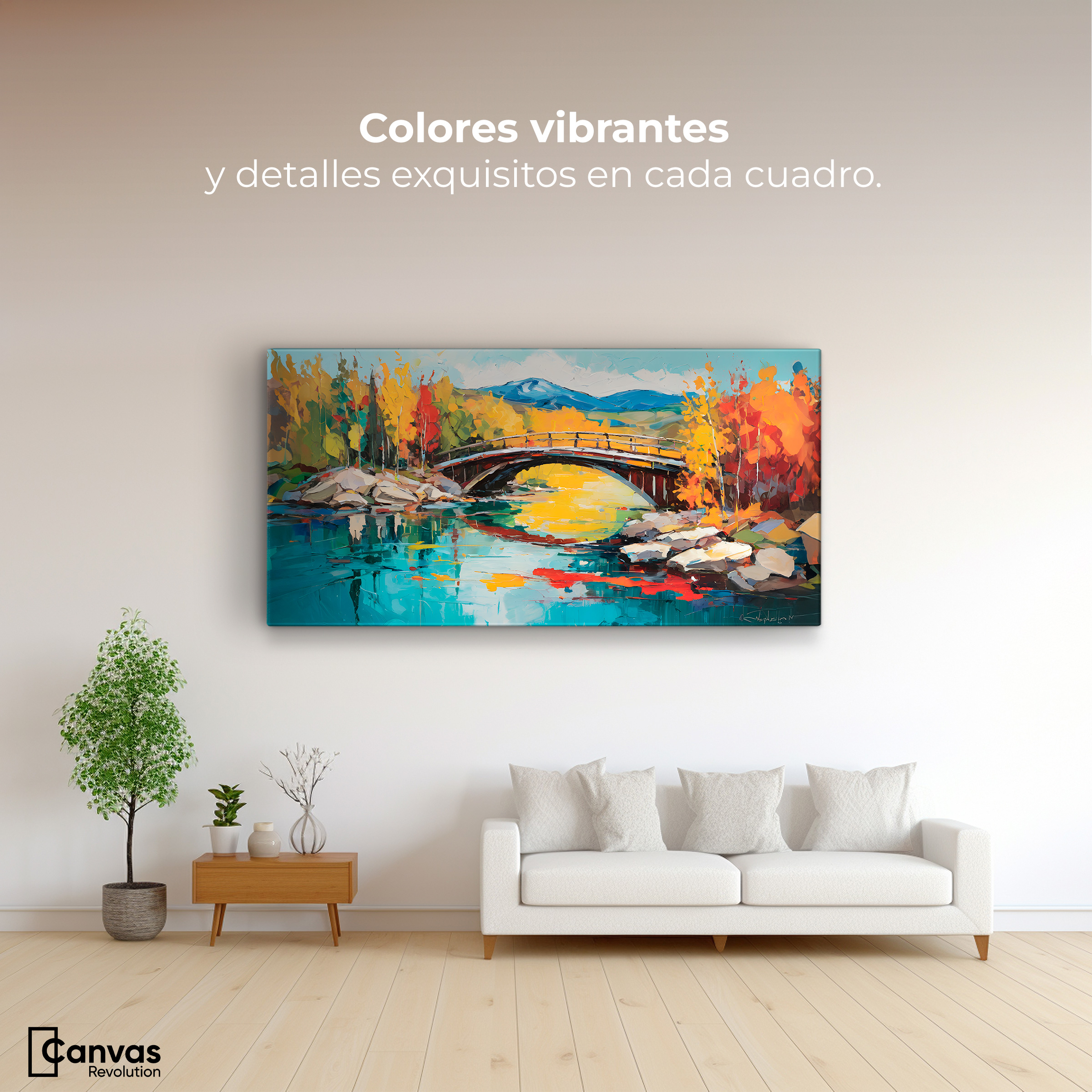 Foto 2 | Cuadro Decorativo Canvas Puente Otoñal Áureo 120x60