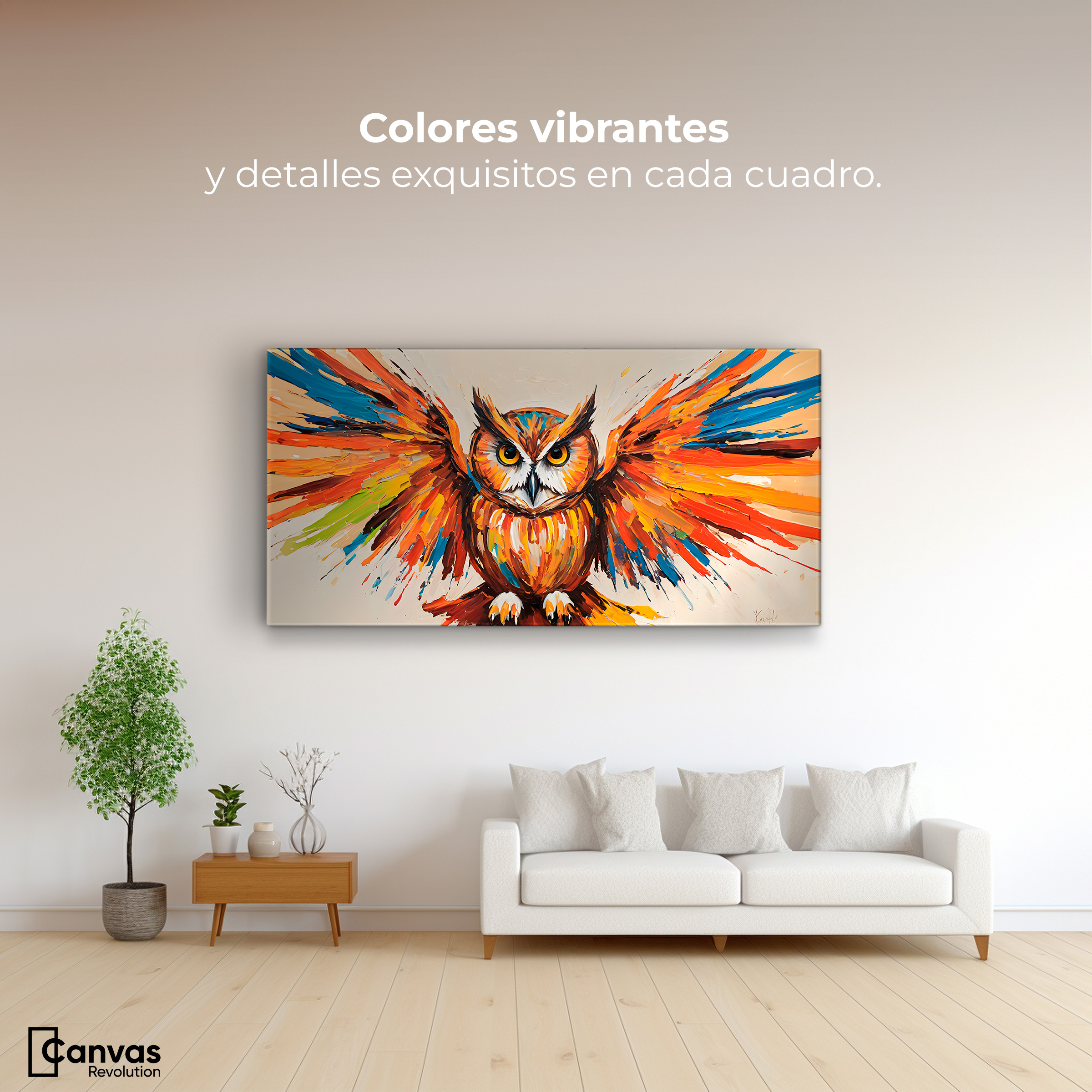 Foto 2 | Cuadro Decorativo Canvas Búho Alas Cromático 120x60