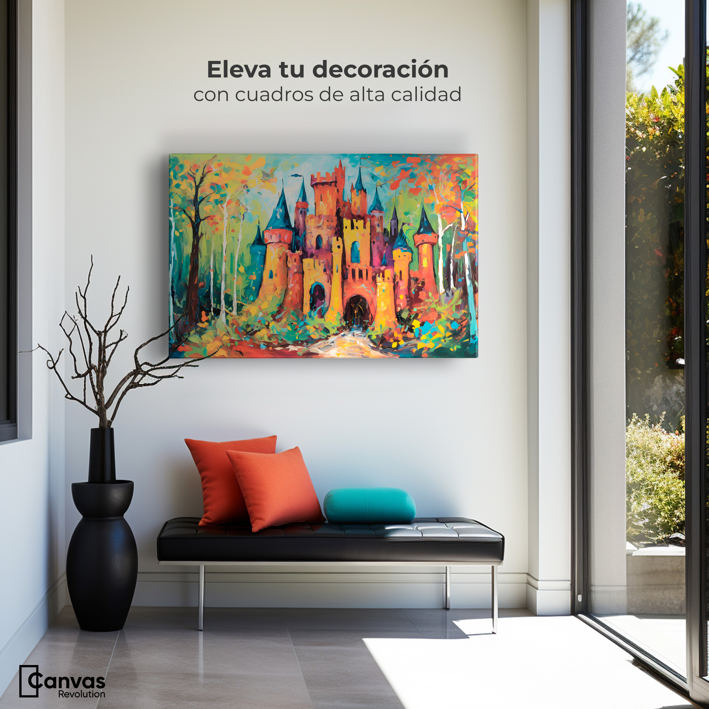 Foto 4 pulgar | Cuadro Decorativo Canvas Castillo Boscoso 90x60