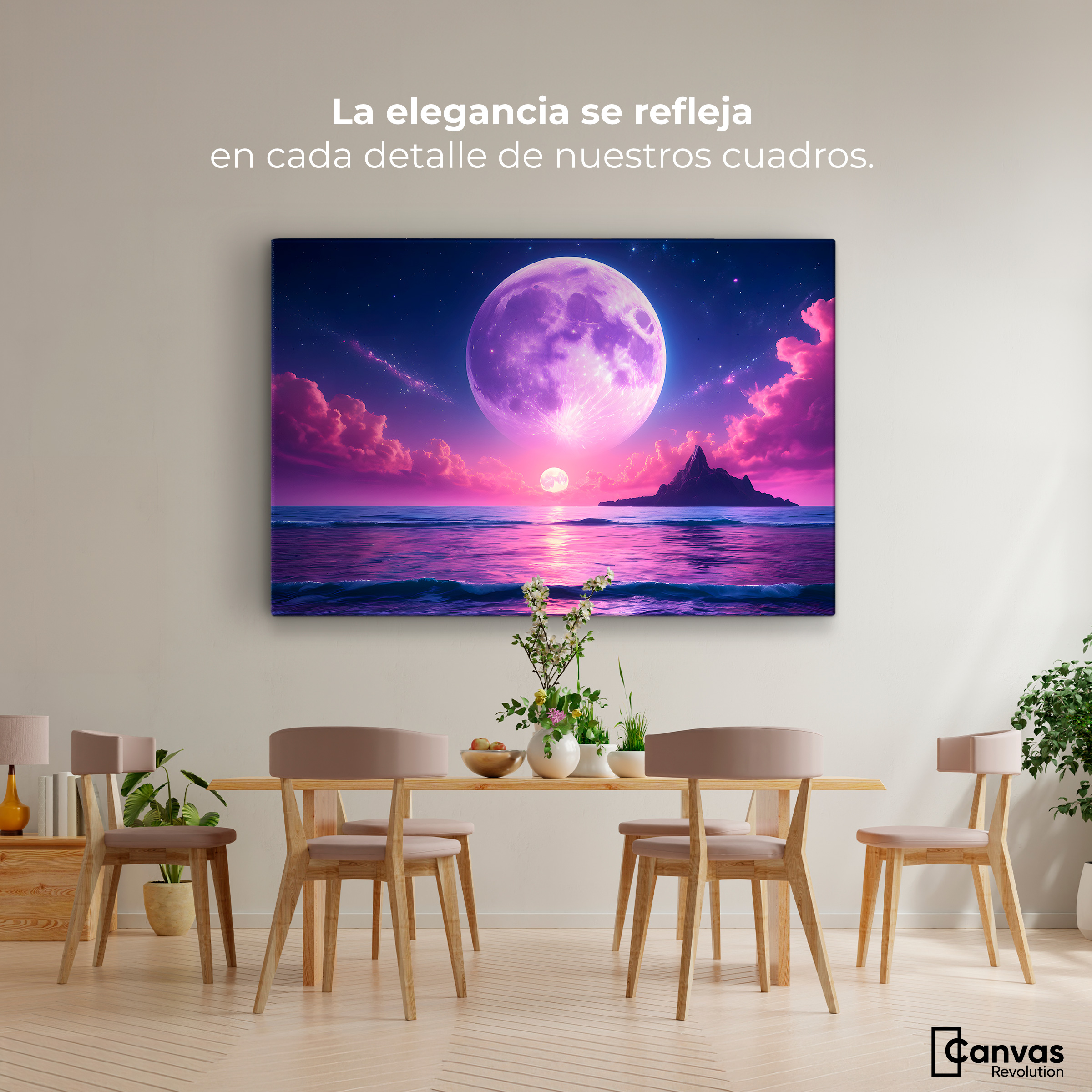 Foto 3 pulgar | Cuadro Decorativo Canvas Cielo Con Luna Rosa 90x60