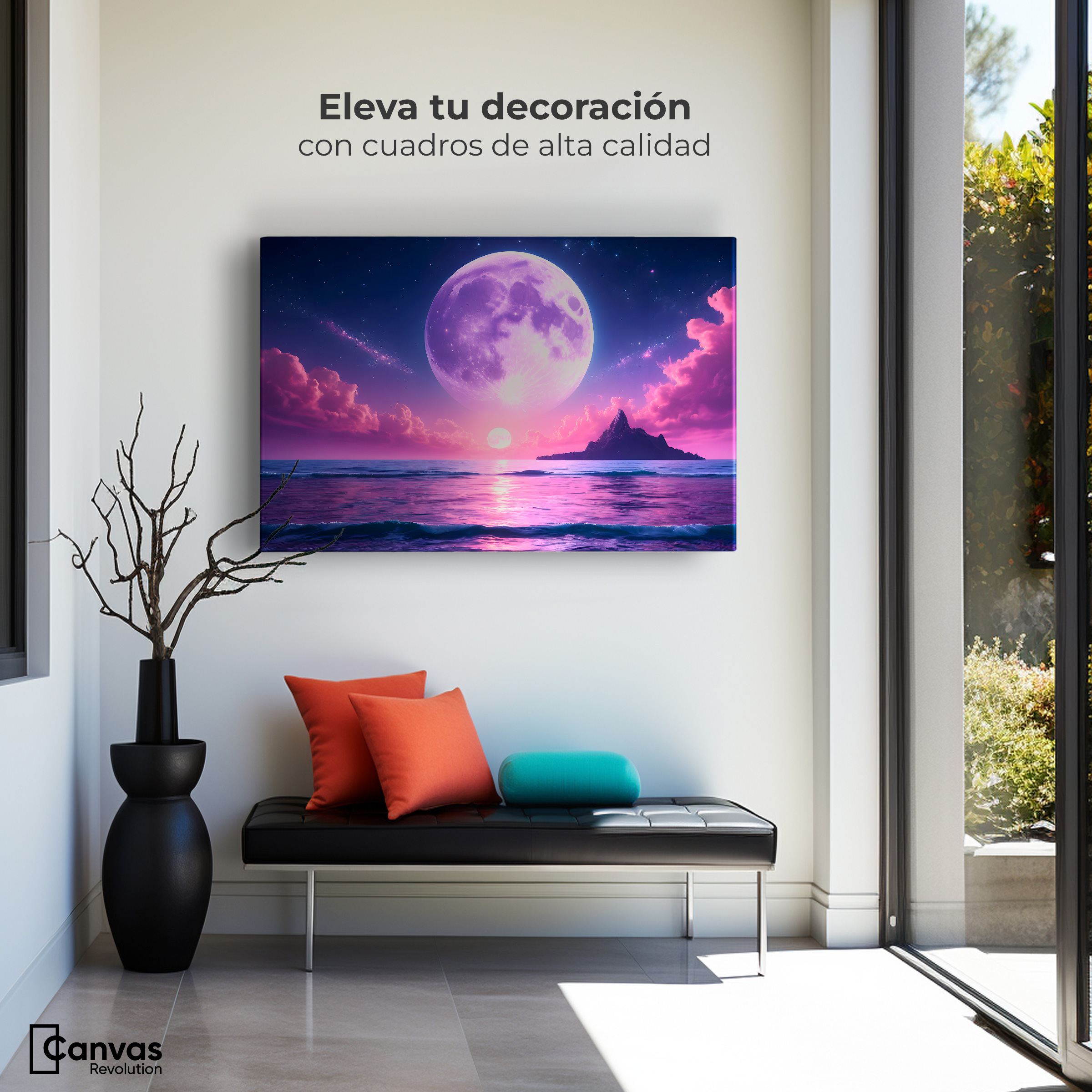 Foto 3 | Cuadro Decorativo Canvas Cielo Con Luna Rosa 90x60