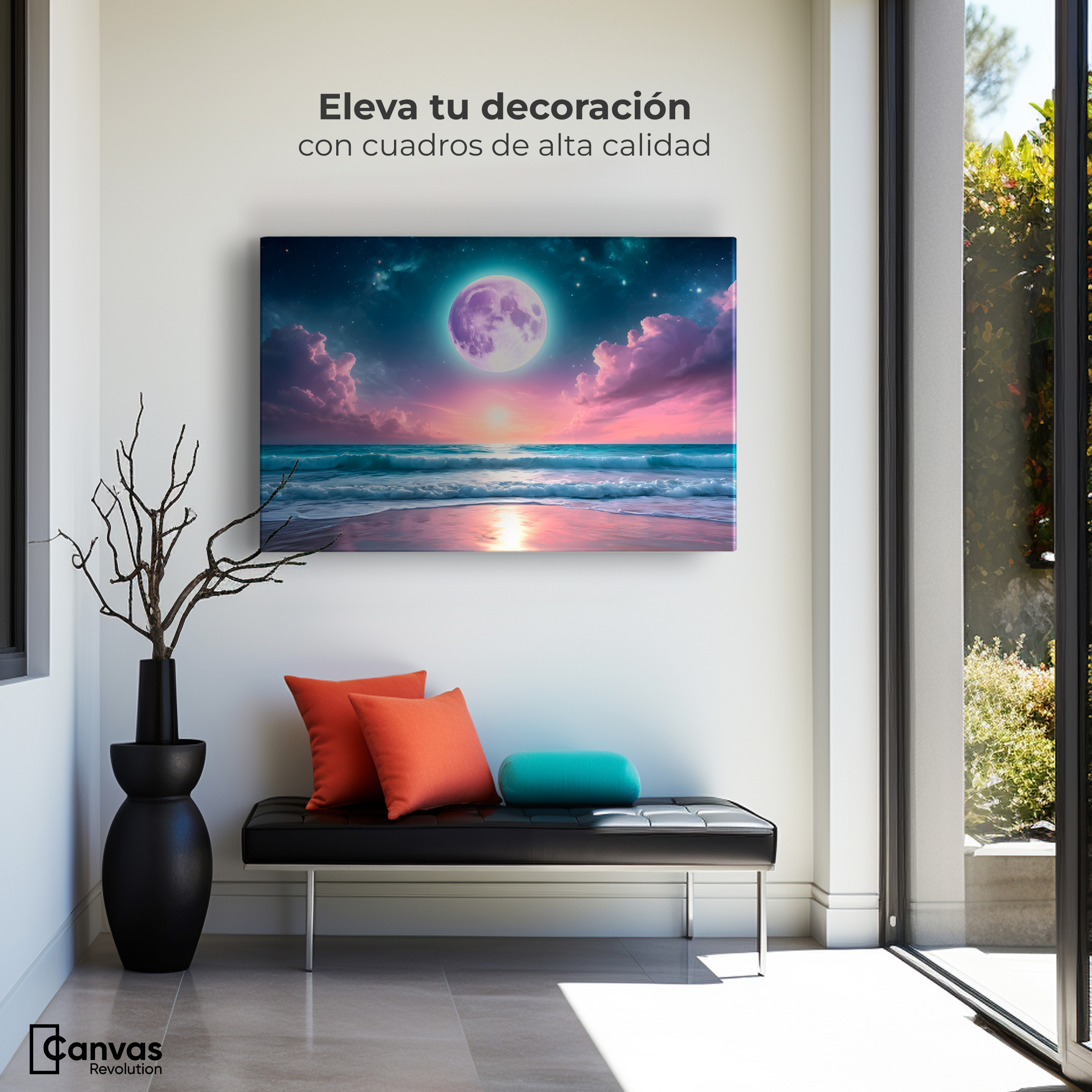 Foto 4 pulgar | Cuadro Decorativo Canvas Luz Lunar Sobre Mar 90x60