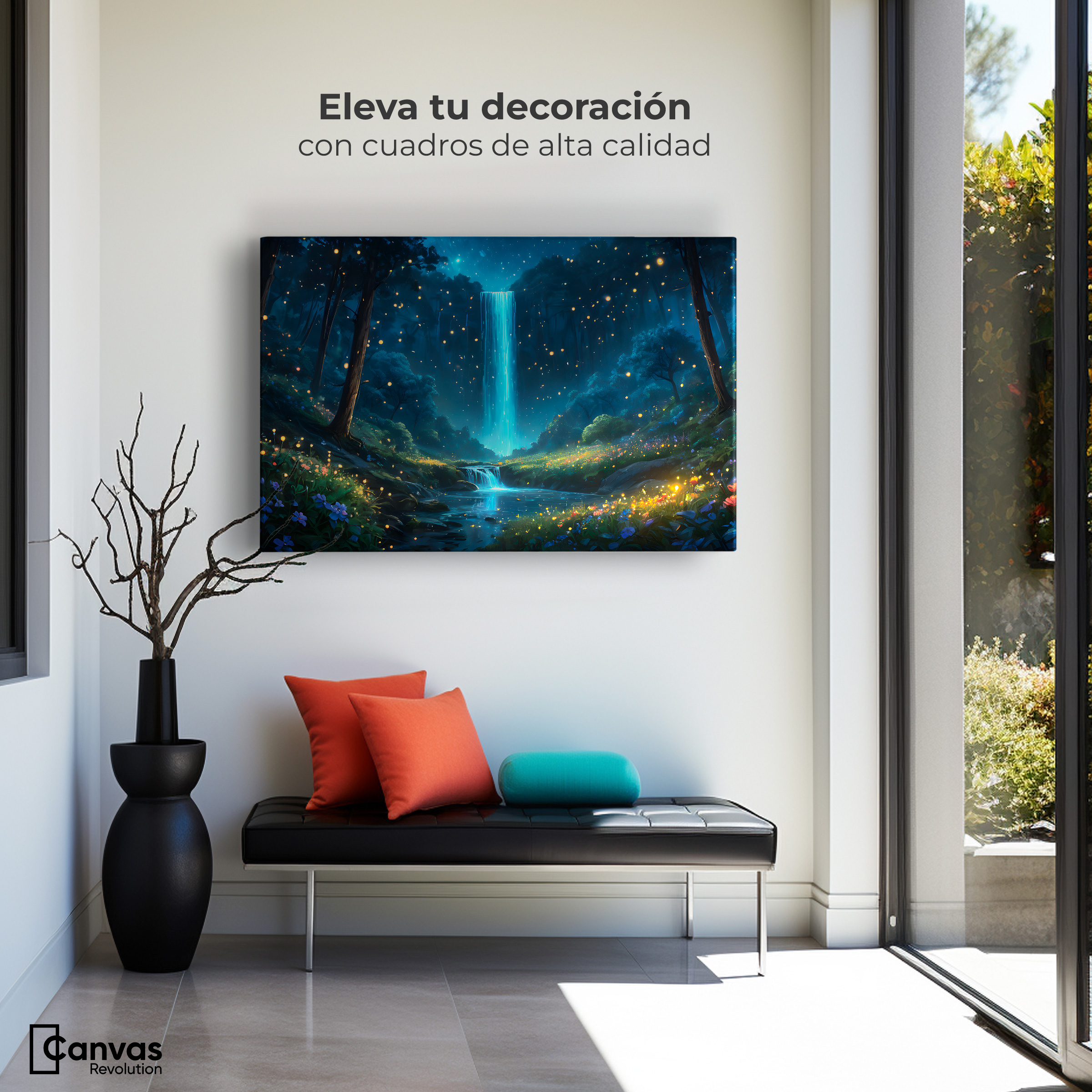 Foto 3 | Cuadro Decorativo Canvas Luciérnagas Cascada 90x60