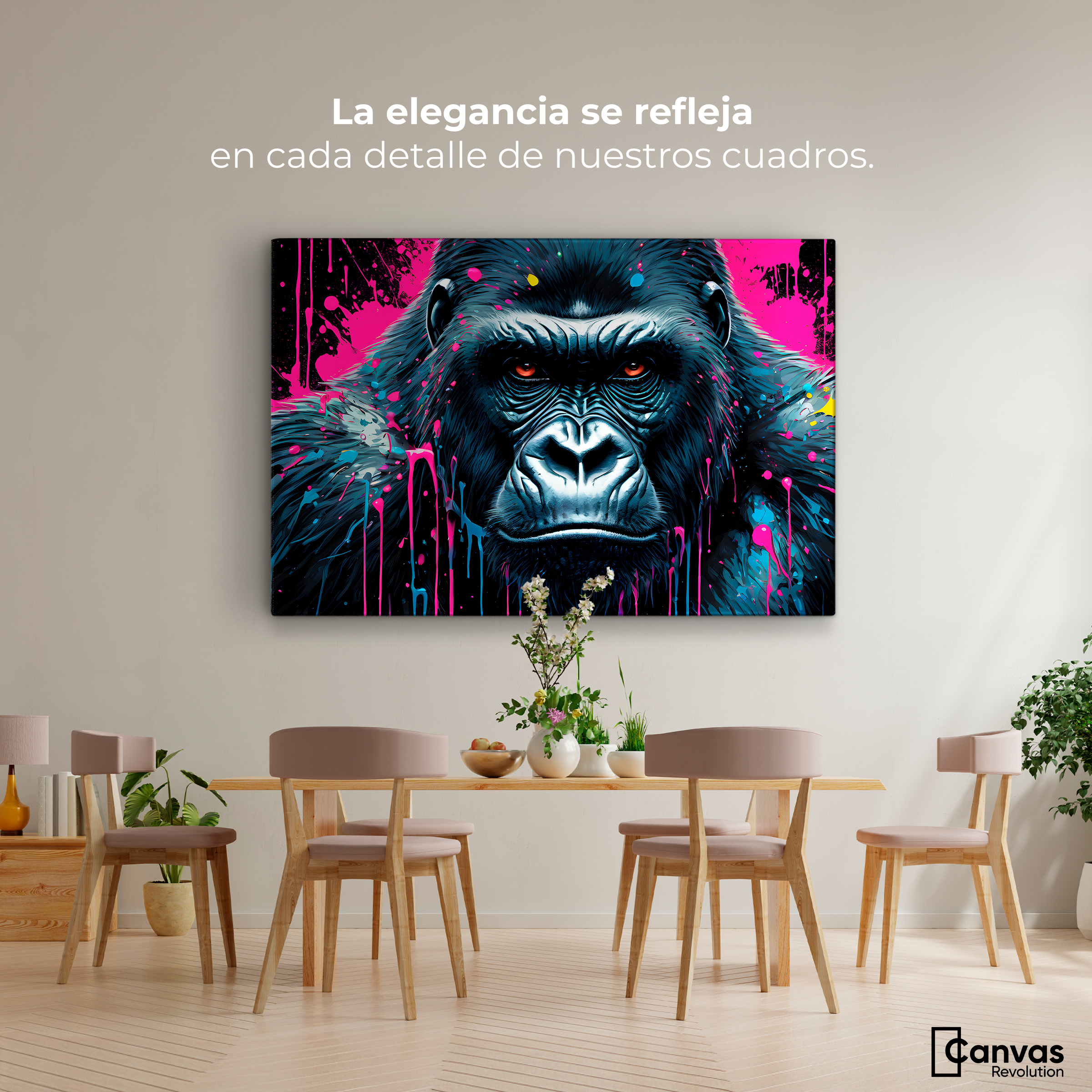 Foto 2 | Cuadro Decorativo Canvas Gorila Negro Splash 90x60