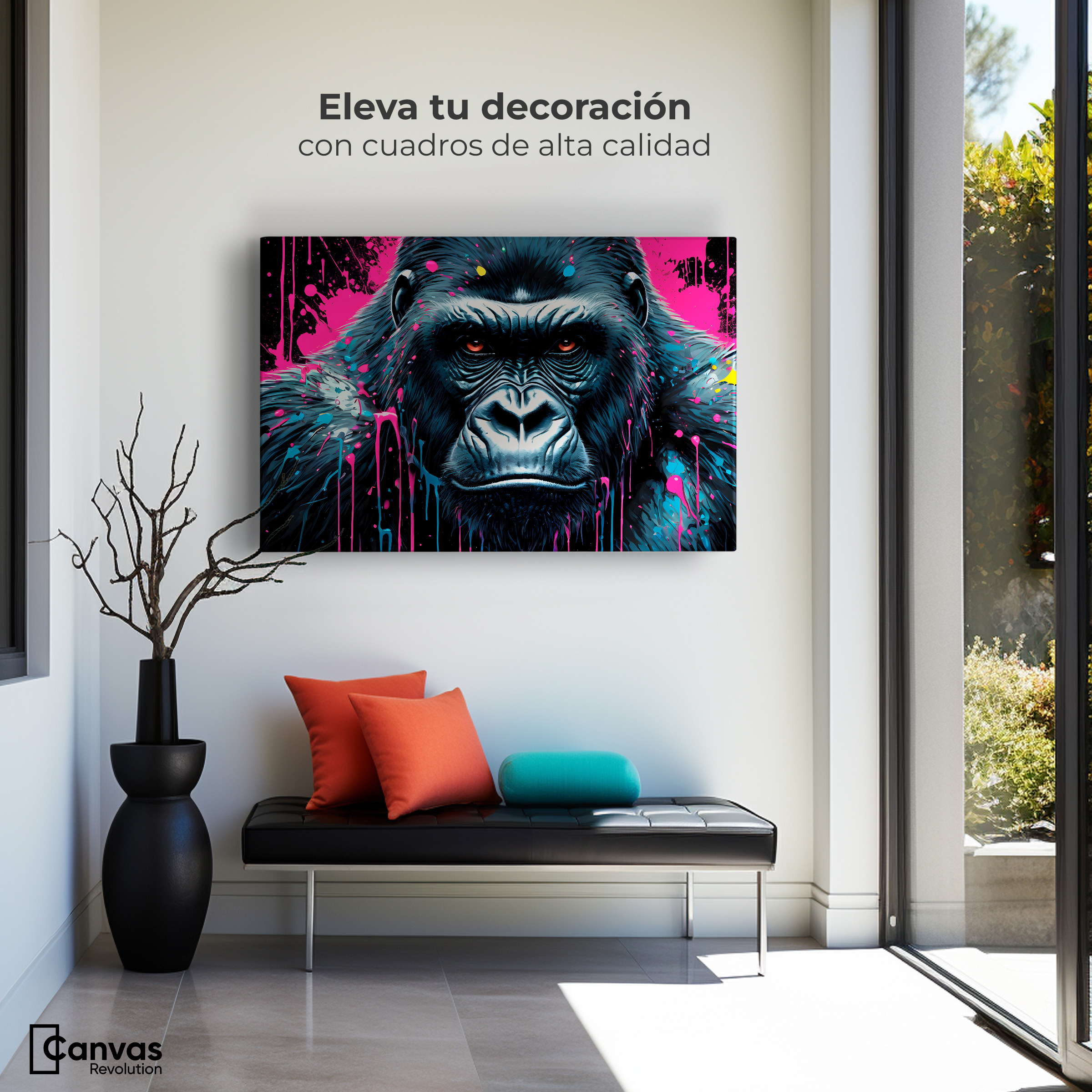 Foto 4 pulgar | Cuadro Decorativo Canvas Gorila Negro Splash 90x60