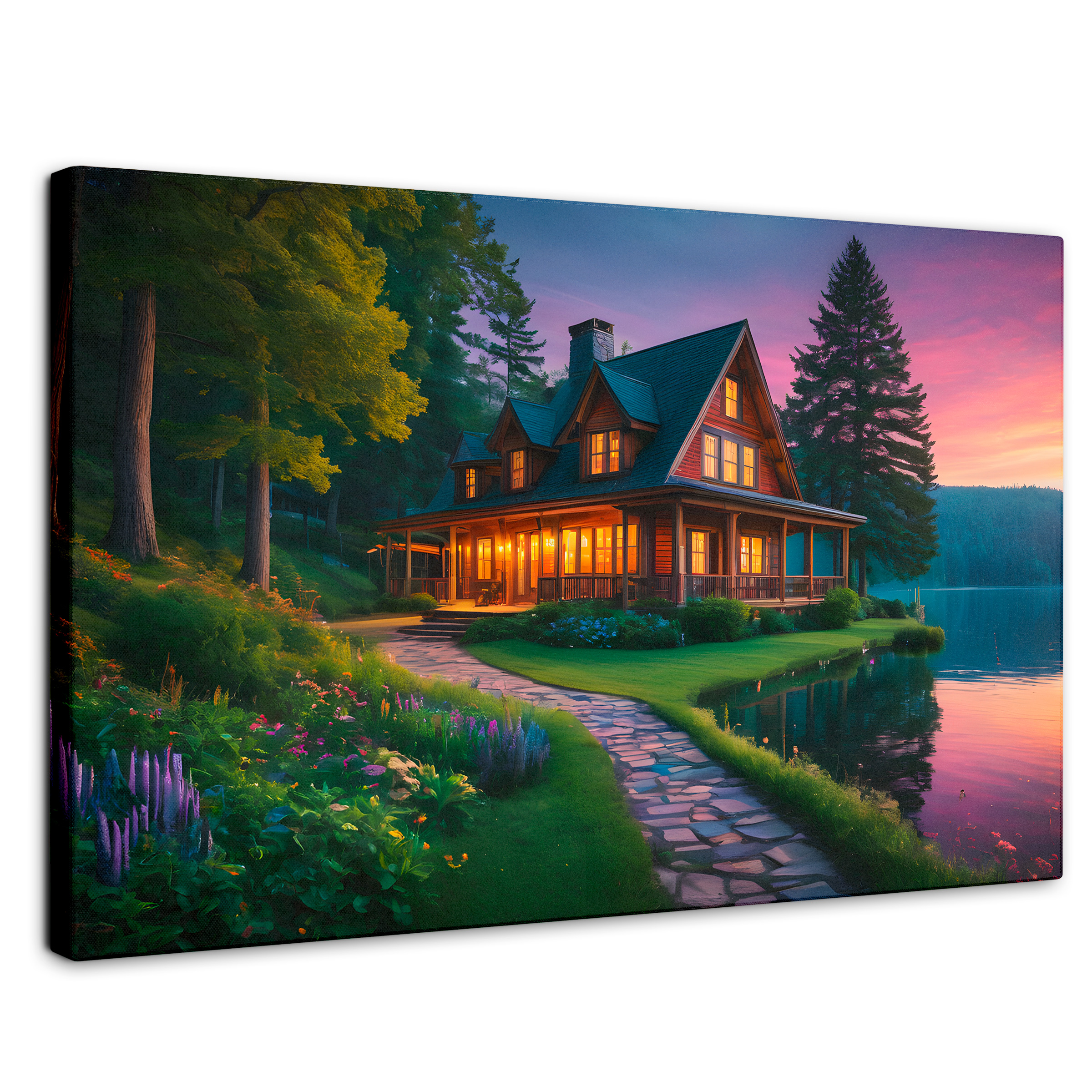 Cuadro Decorativo Canvas Casa Junto Al Lago 90x60