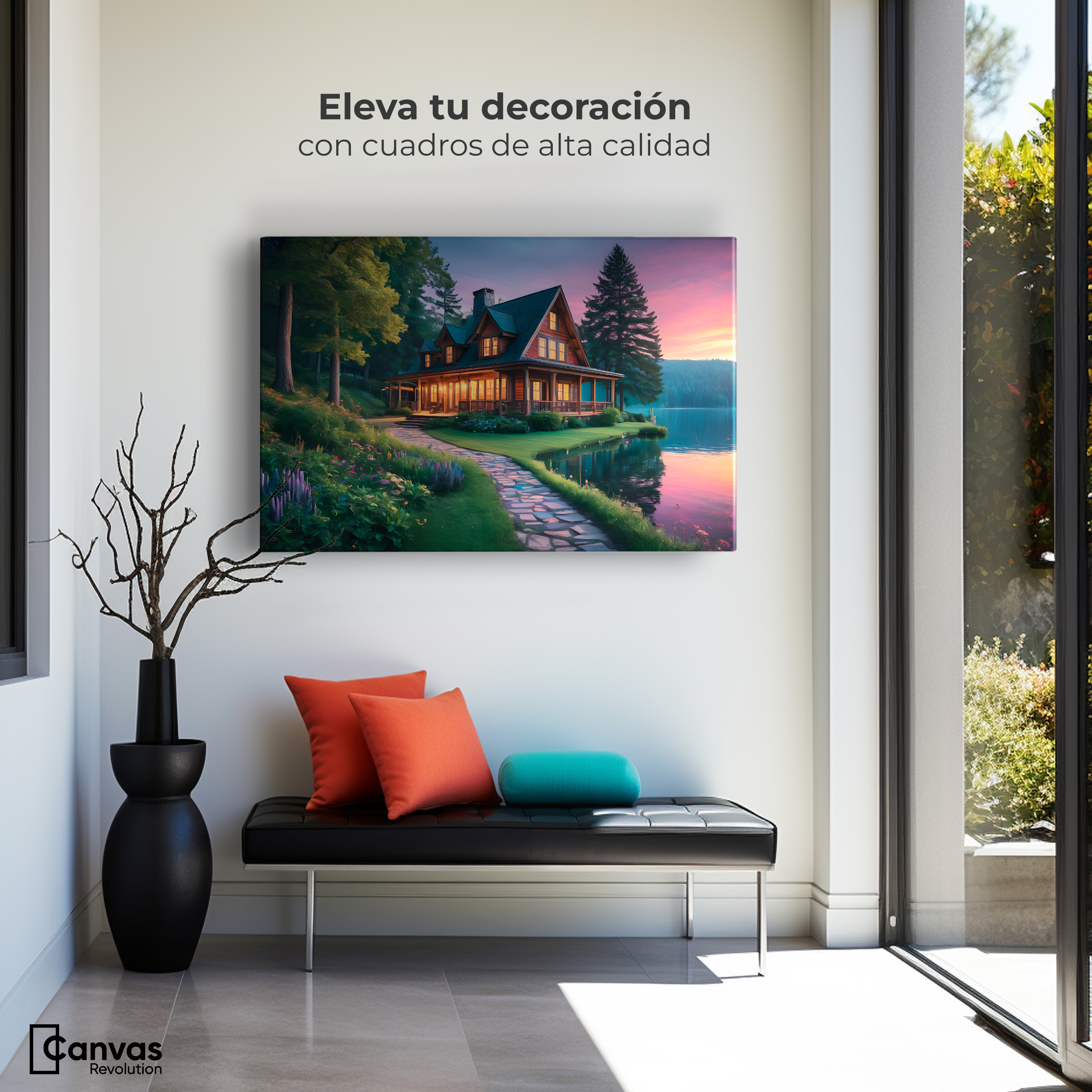 Foto 4 pulgar | Cuadro Decorativo Canvas Casa Junto Al Lago 90x60