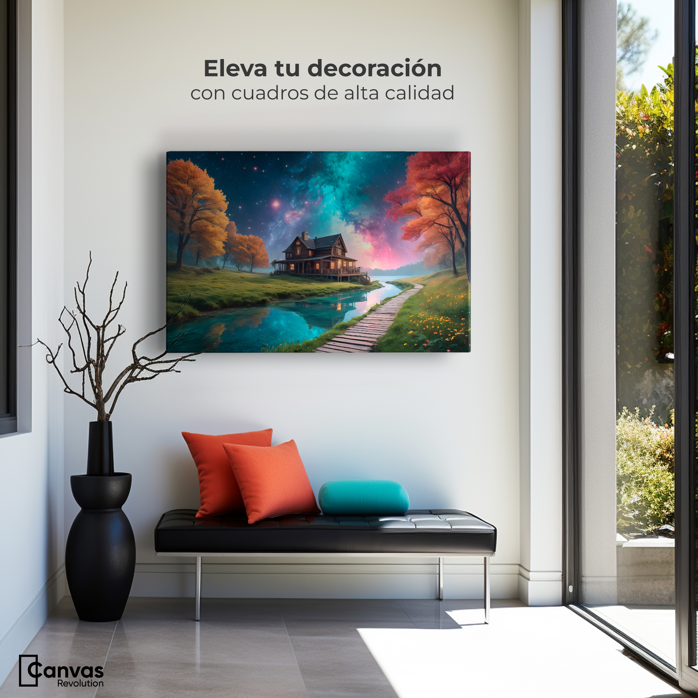 Foto 4 pulgar | Cuadro Decorativo Canvas Cabaña Nocturna 90x60