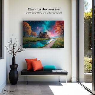Foto 3 | Cuadro Decorativo Canvas Cabaña Nocturna 90x60