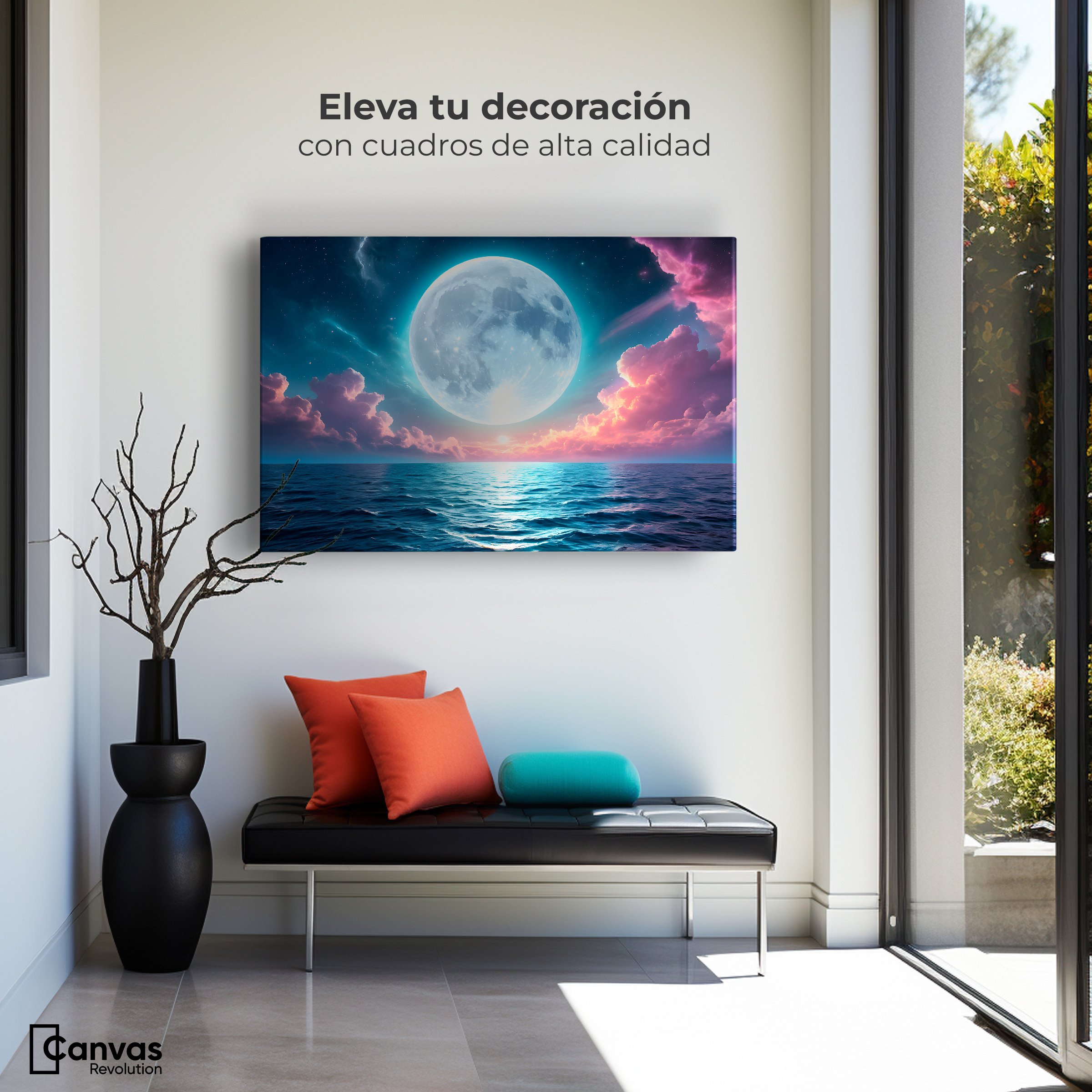 Foto 4 pulgar | Cuadro Decorativo Canvas Luna Sobre Océano 90x60