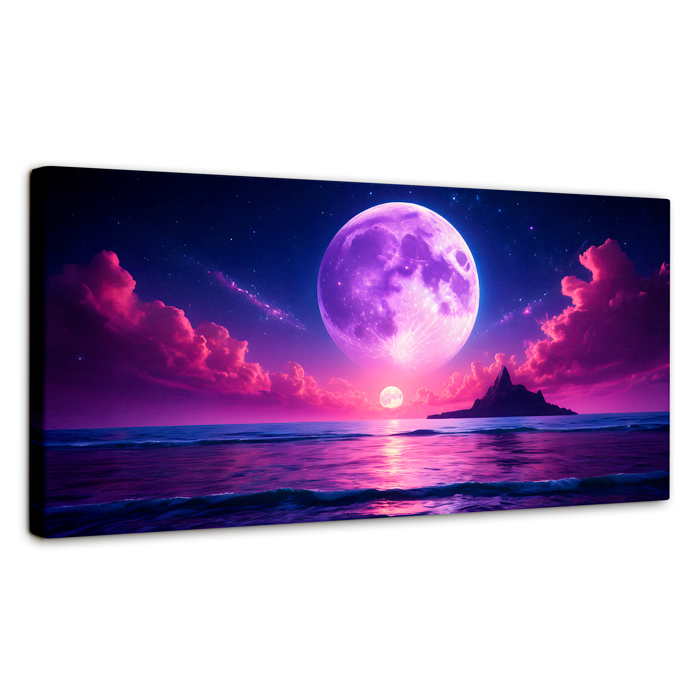 Cuadro Decorativo Canvas Cielo Con Luna Rosa 160x80