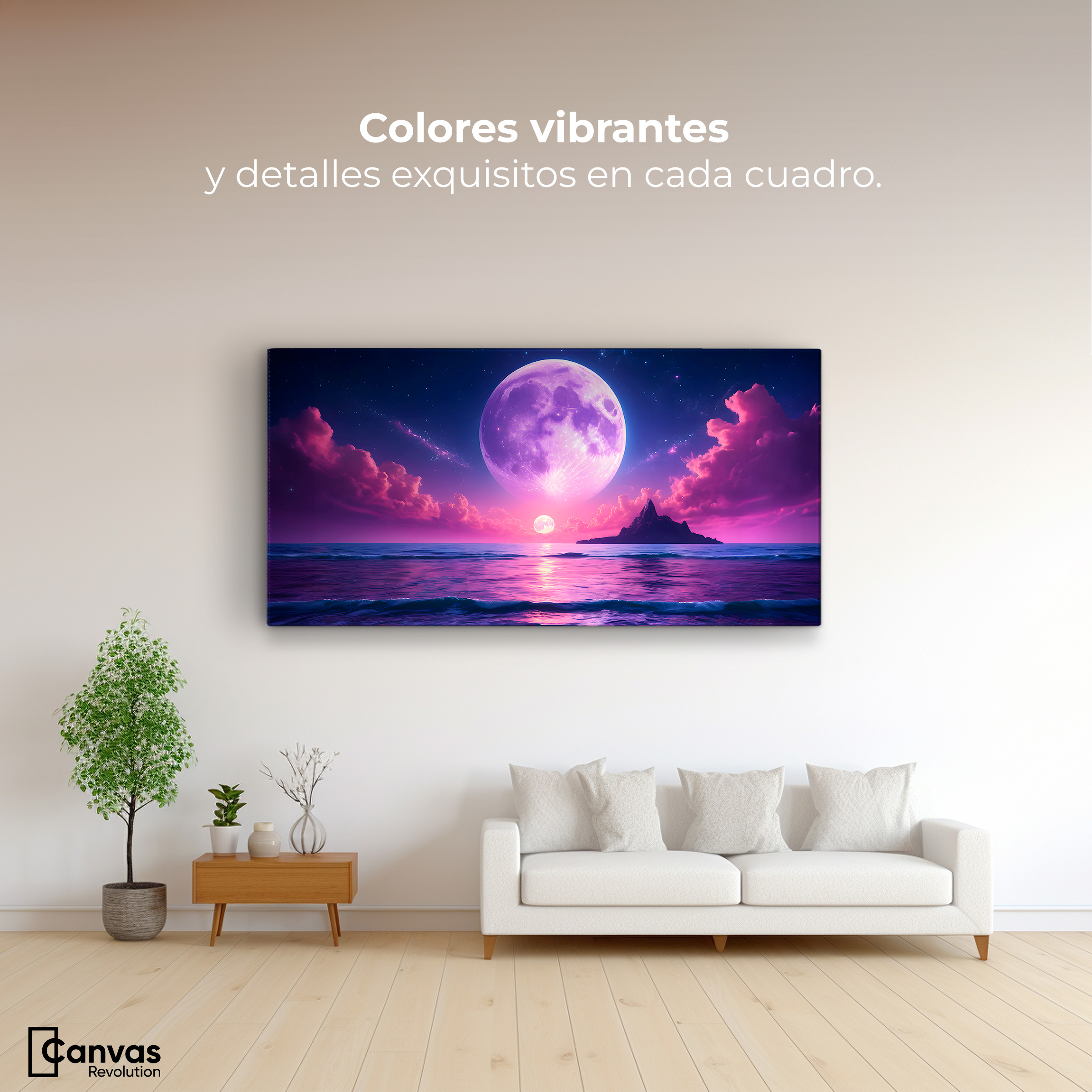 Foto 3 pulgar | Cuadro Decorativo Canvas Cielo Con Luna Rosa 160x80