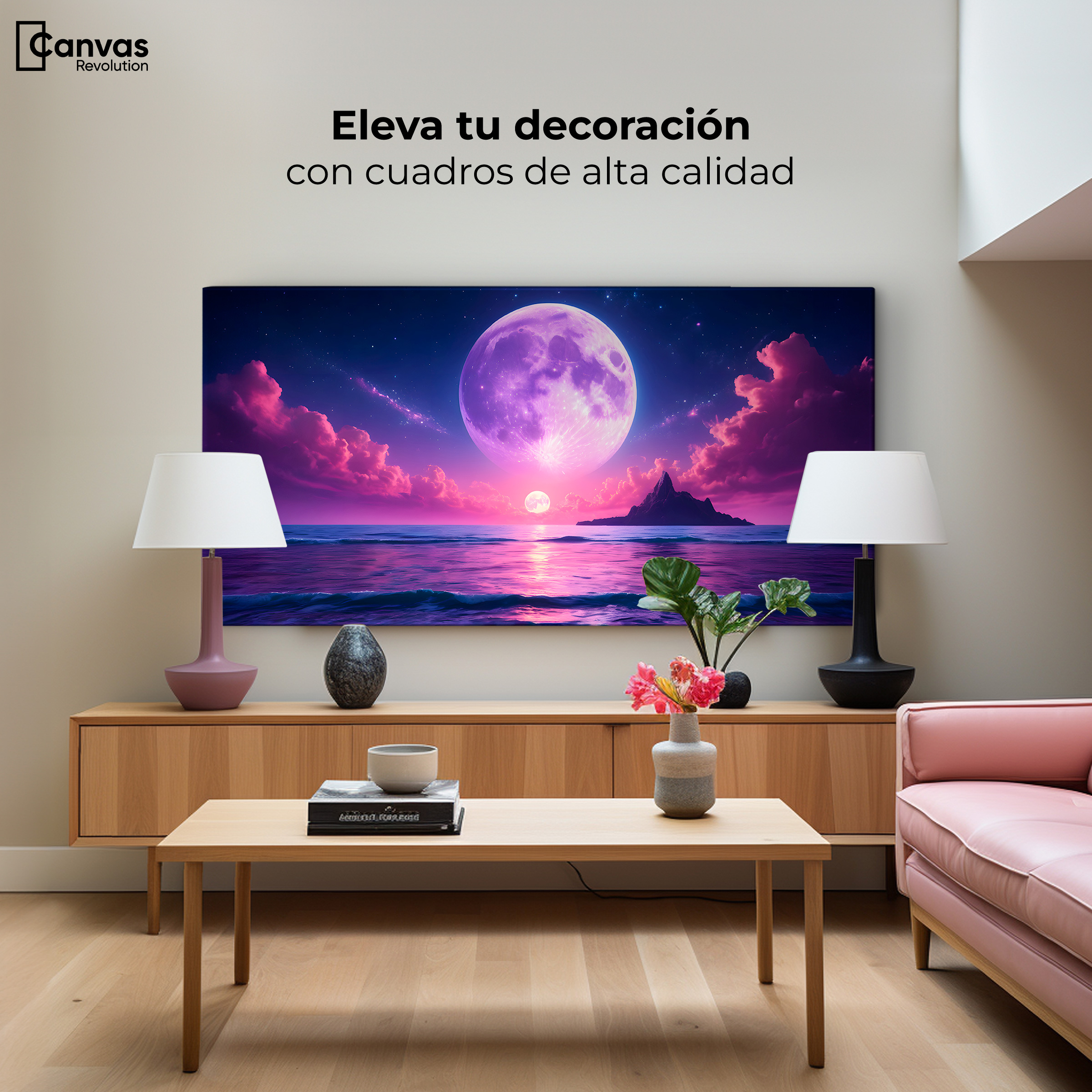 Foto 4 pulgar | Cuadro Decorativo Canvas Cielo Con Luna Rosa 160x80