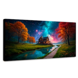 Foto 1 | Cuadro Decorativo Canvas Cabaña Nocturna 160x80
