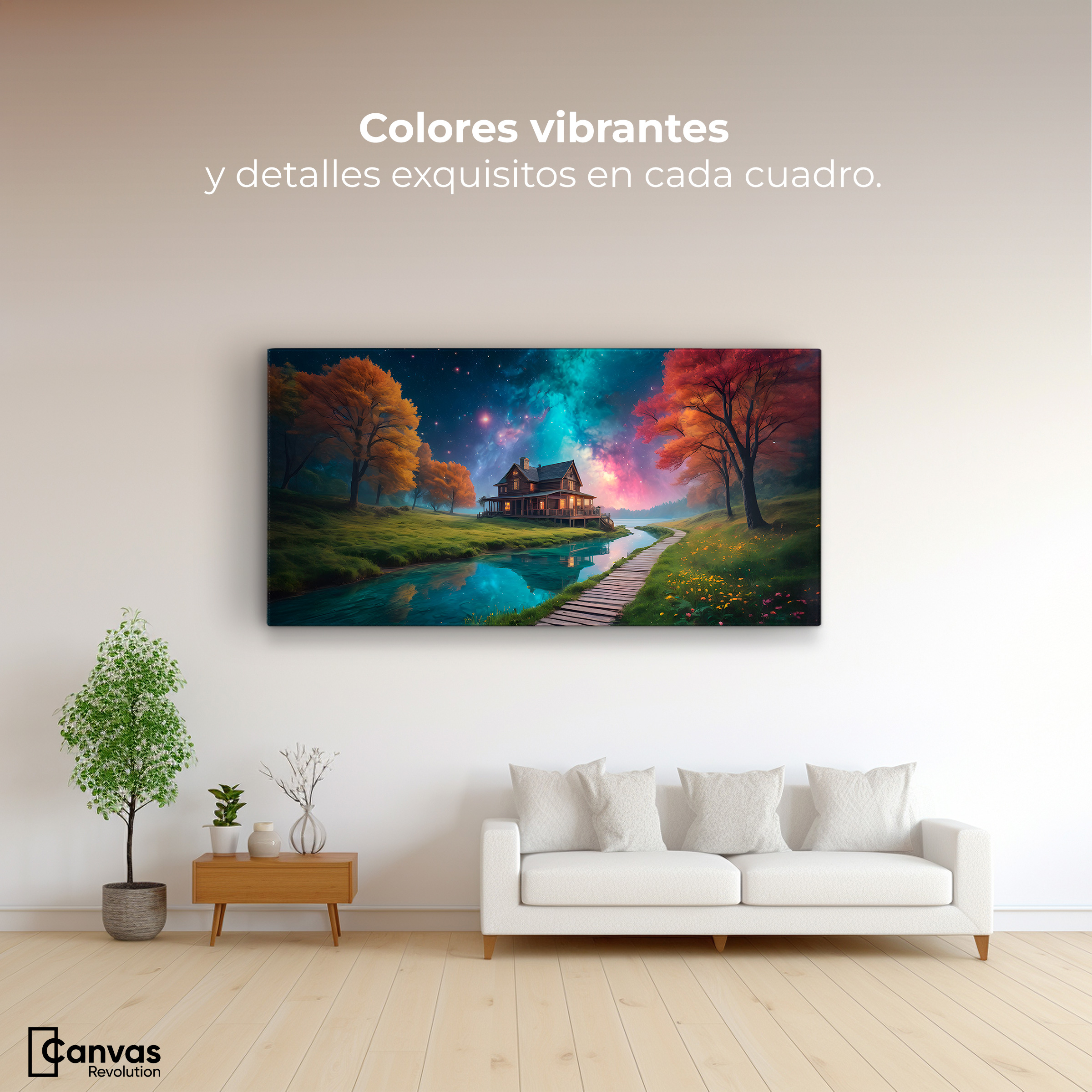 Foto 2 | Cuadro Decorativo Canvas Cabaña Nocturna 160x80