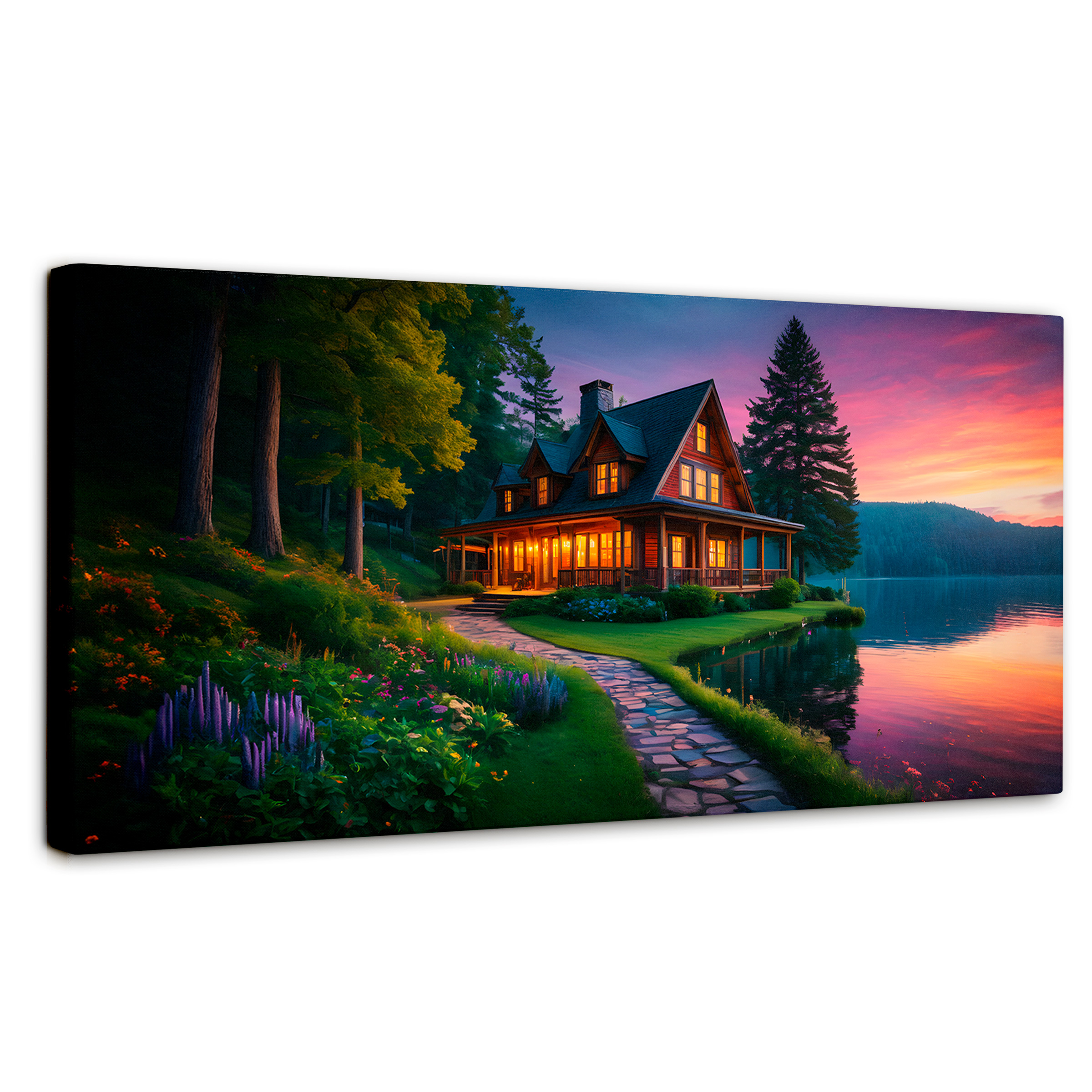 Cuadro Decorativo Canvas Casa Junto Al Lago 160x80