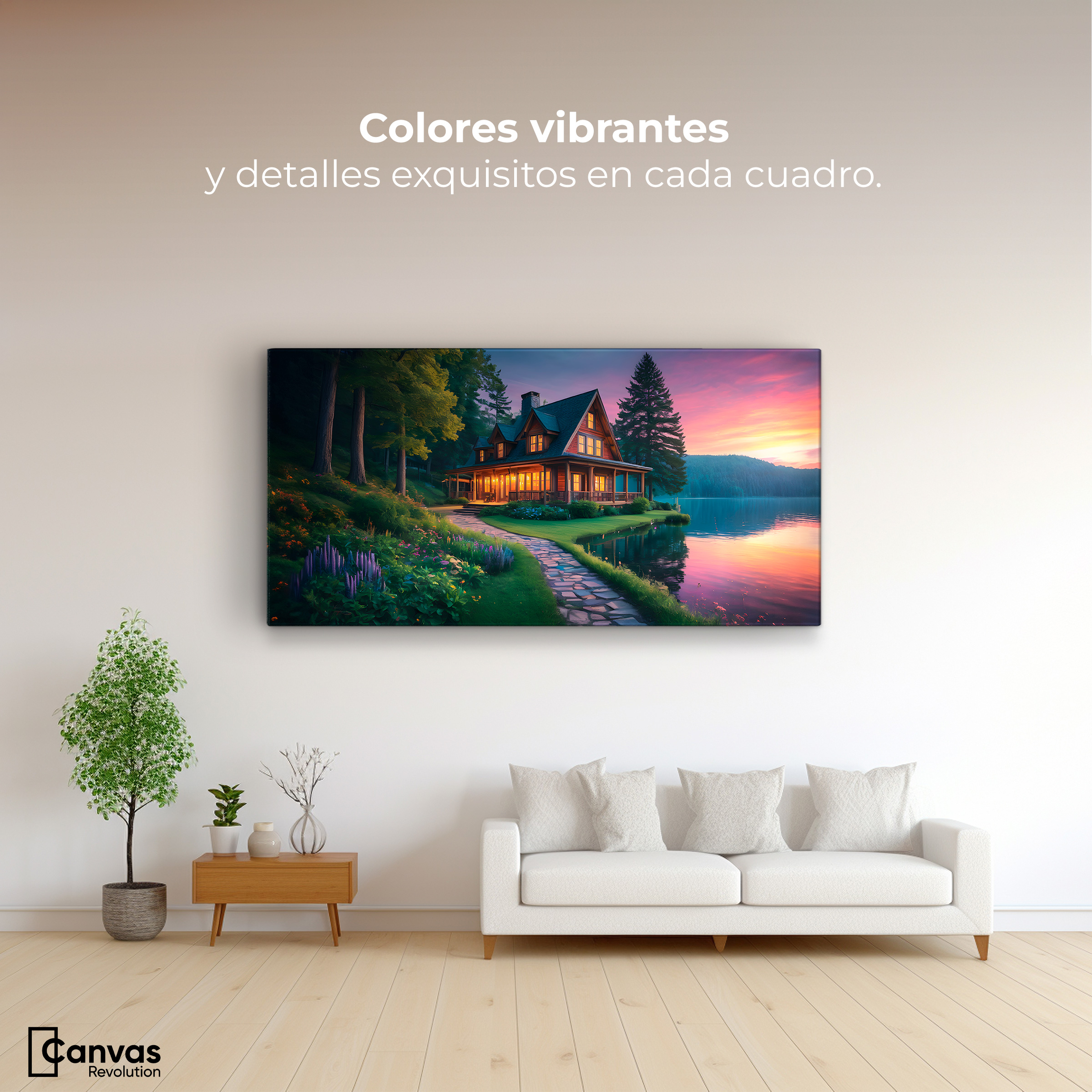 Foto 3 pulgar | Cuadro Decorativo Canvas Casa Junto Al Lago 160x80