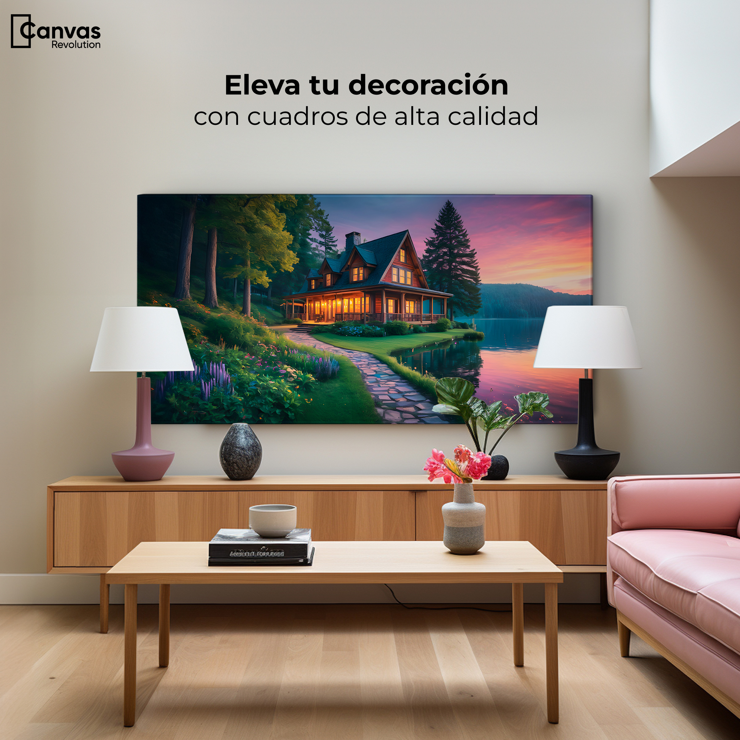 Foto 4 pulgar | Cuadro Decorativo Canvas Casa Junto Al Lago 160x80