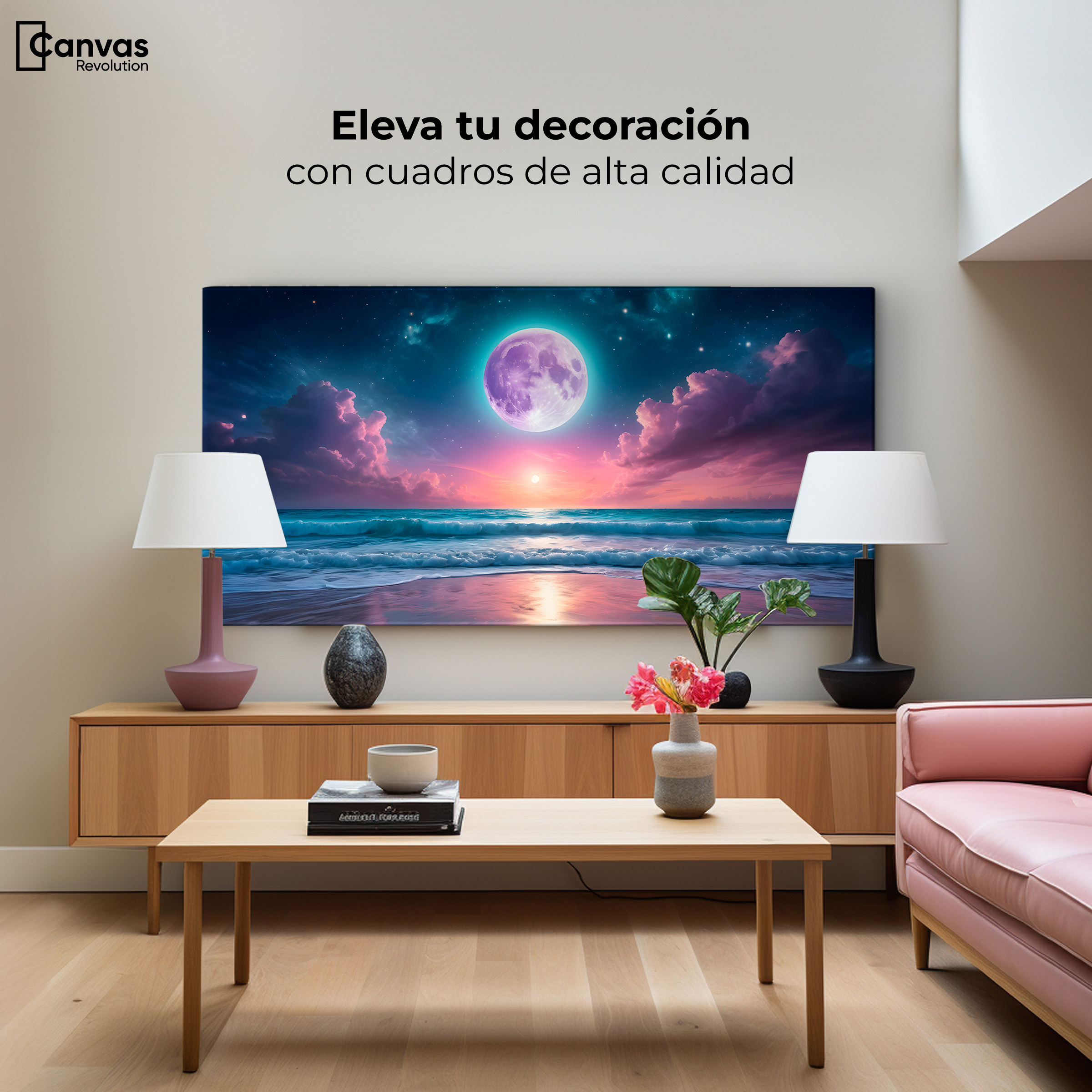 Foto 4 pulgar | Cuadro Decorativo Canvas Luz Lunar Sobre Mar 160x80