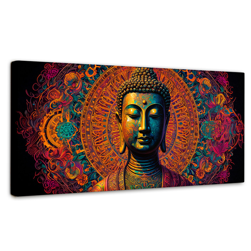 Cuadro Decorativo Canvas Buda sobre Mándala 160x80 cm