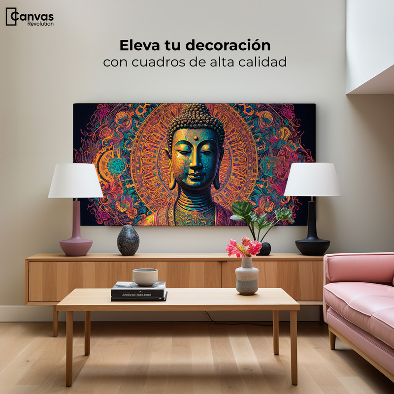 Foto 4 pulgar | Cuadro Decorativo Canvas Buda sobre Mándala 160x80 cm