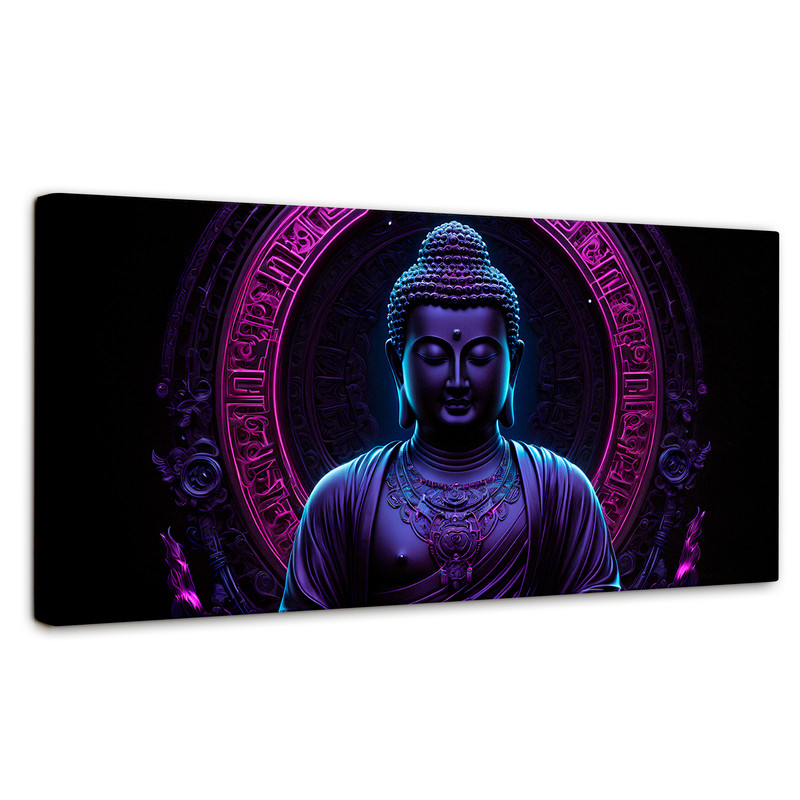 Cuadro Decorativo Canvas  Buda Neón Luminoso 160x80