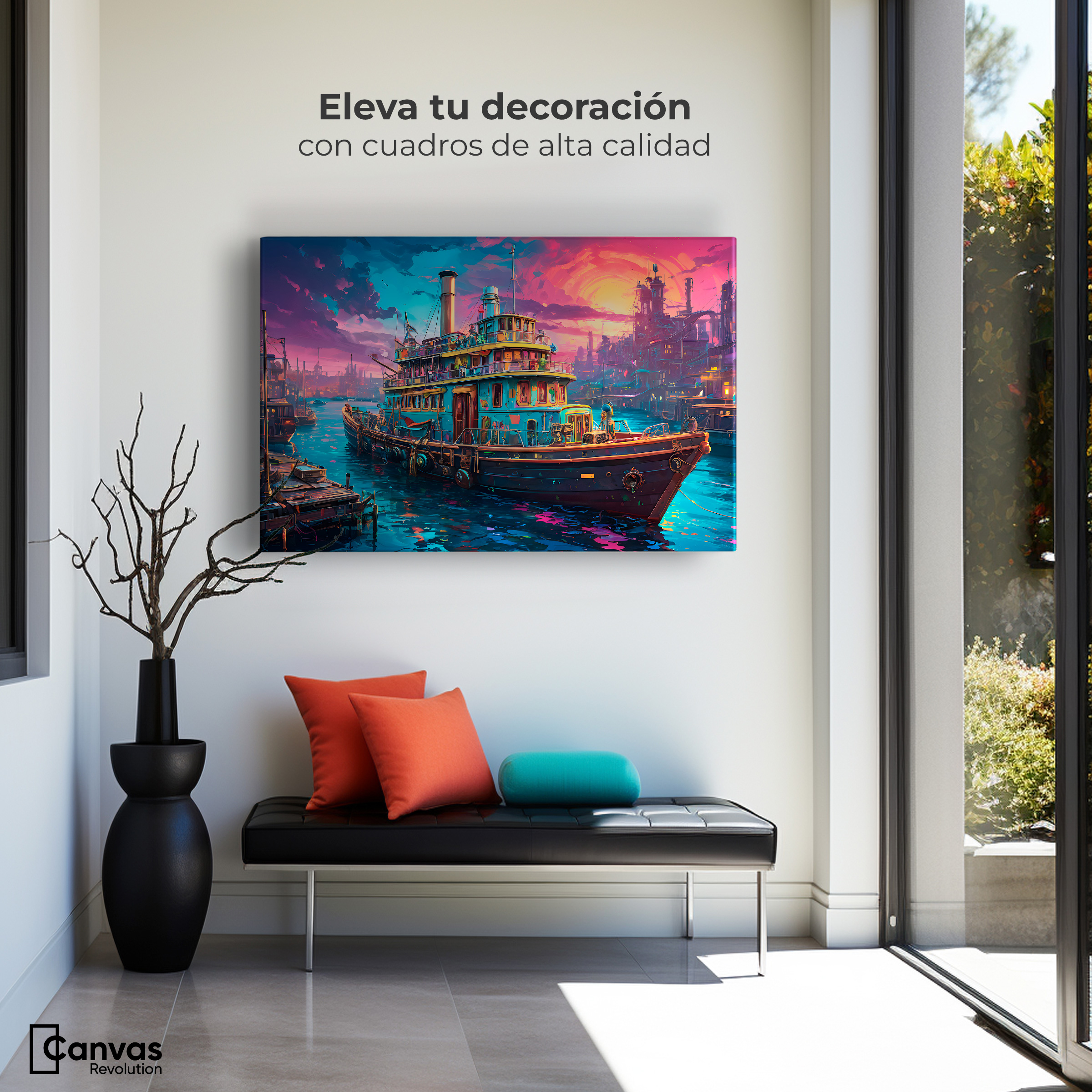 Foto 4 pulgar | Cuadro Decorativo Canvas Crepúsculo Náutico 90x60