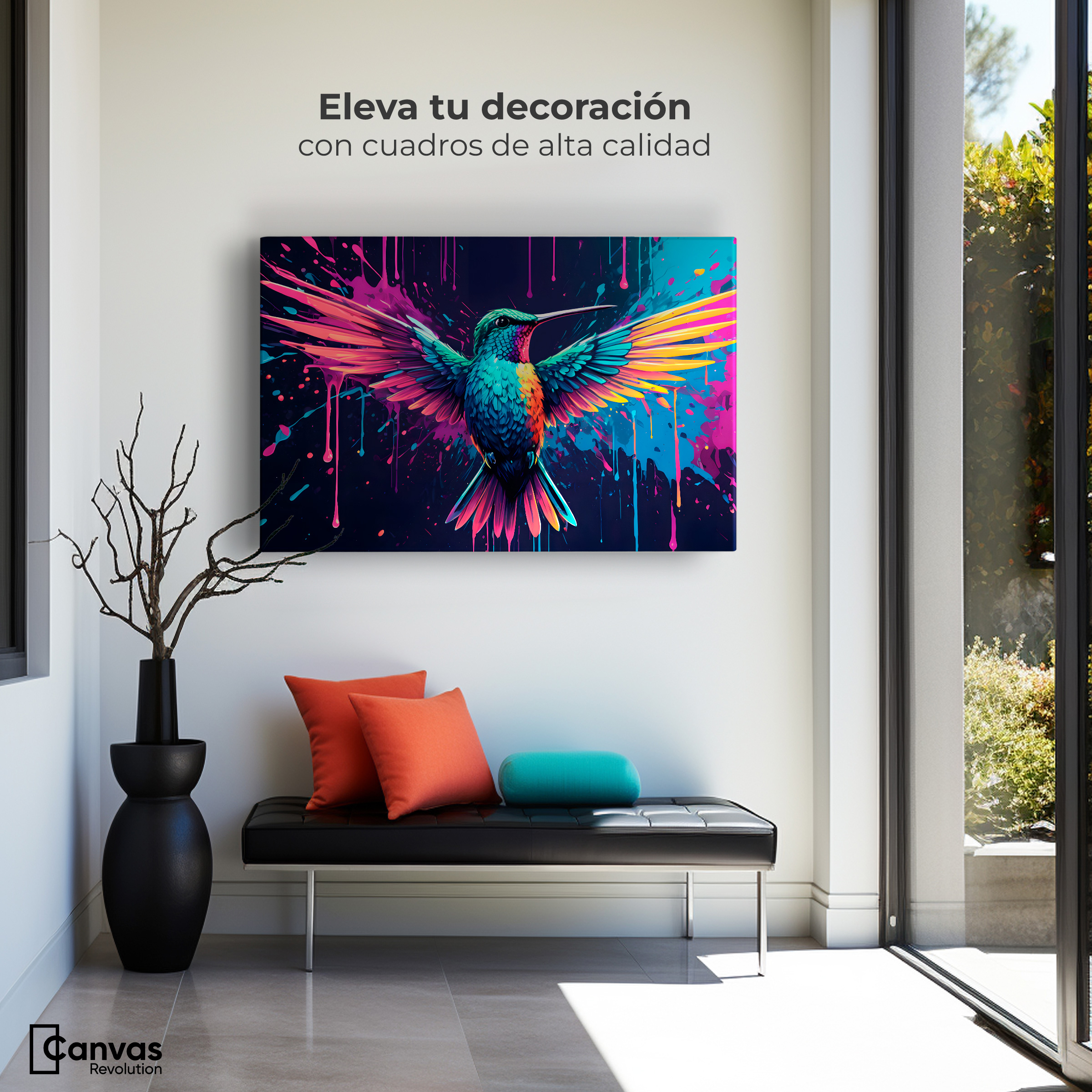 Foto 3 | Cuadro Decorativo Canvas Colibrí Cromático 90x60