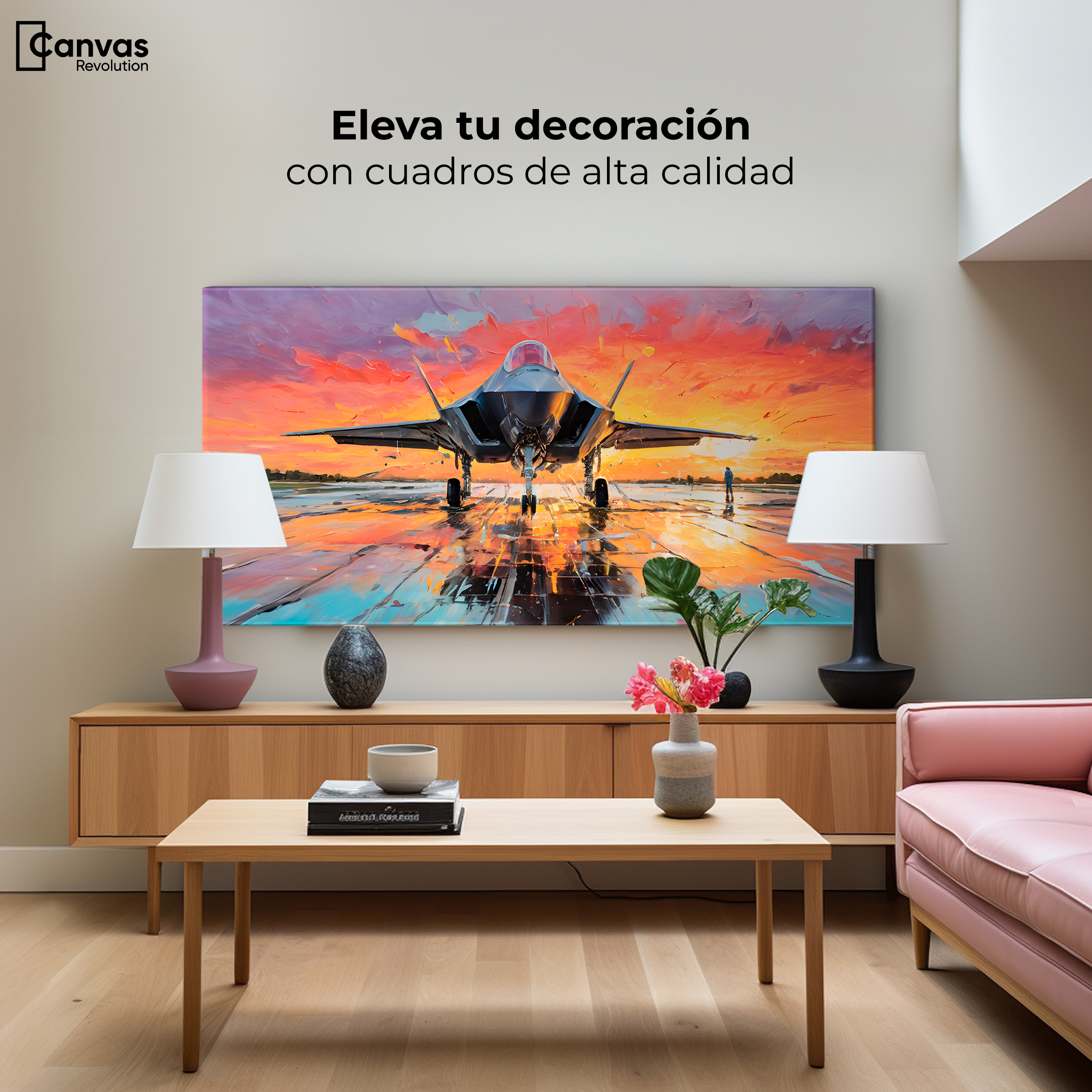 Foto 4 pulgar | Cuadro Decorativo Canvas Base Aérea Ocaso 140x70