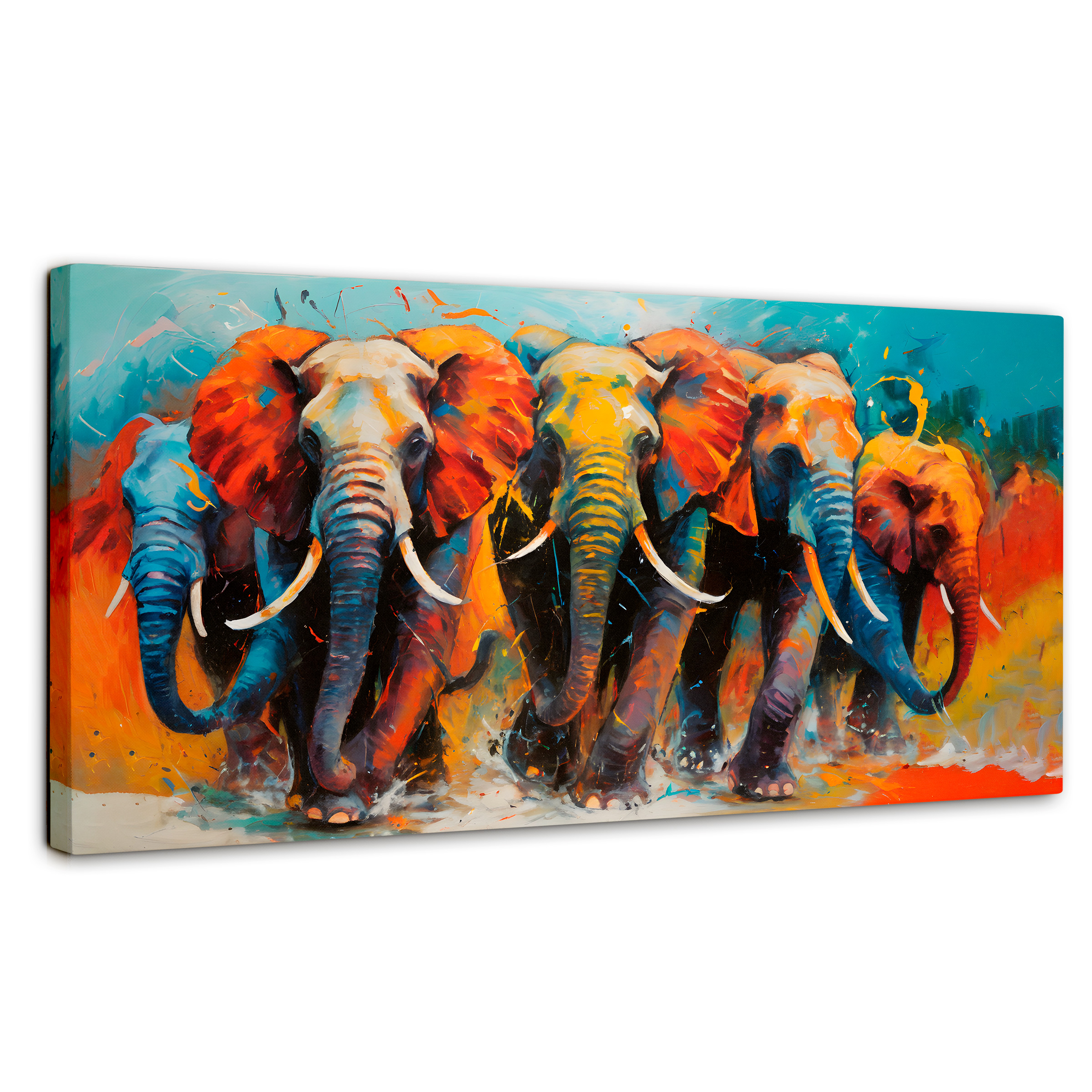 Cuadro Decorativo Canvas Elefantes Corriendo 140x70