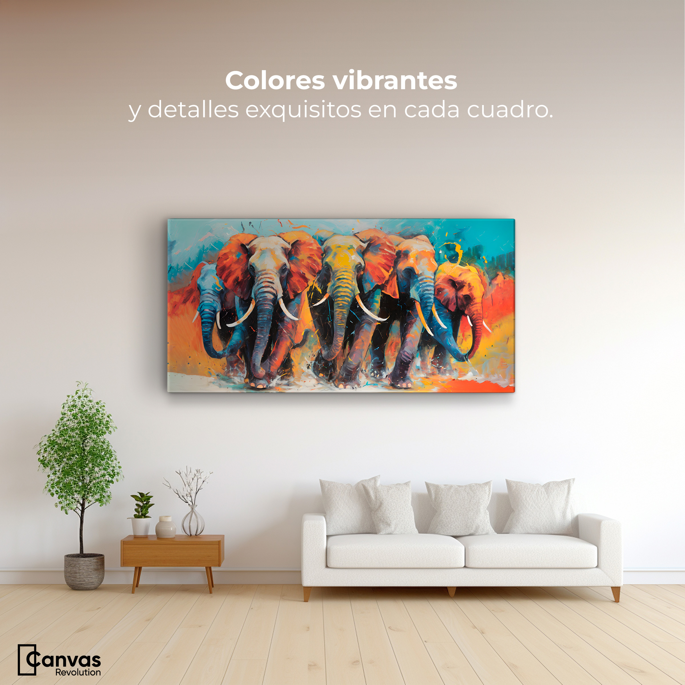 Foto 2 | Cuadro Decorativo Canvas Elefantes Corriendo 140x70