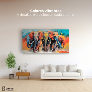 Foto 2 | Cuadro Decorativo Canvas Elefantes Corriendo 140x70