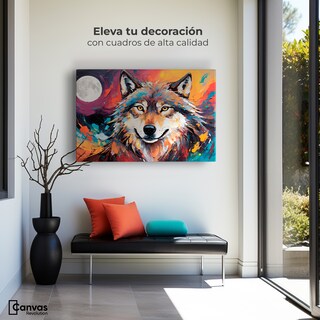 Foto 3 | Cuadro Decorativo Canvas Lobo Luna Llena 90x60