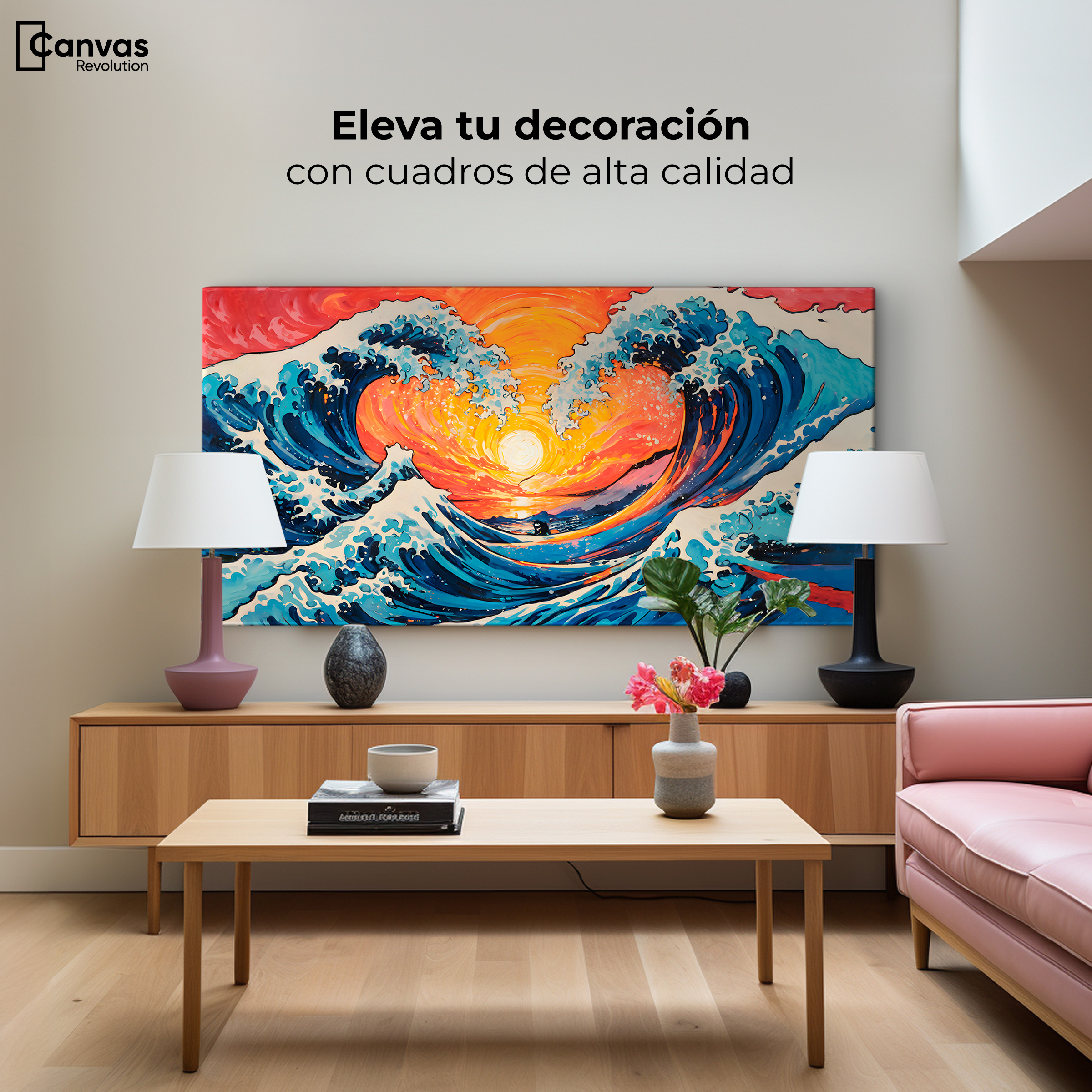 Foto 4 pulgar | Cuadro Decorativo Canvas Danza Olas Kanagawa 140x70