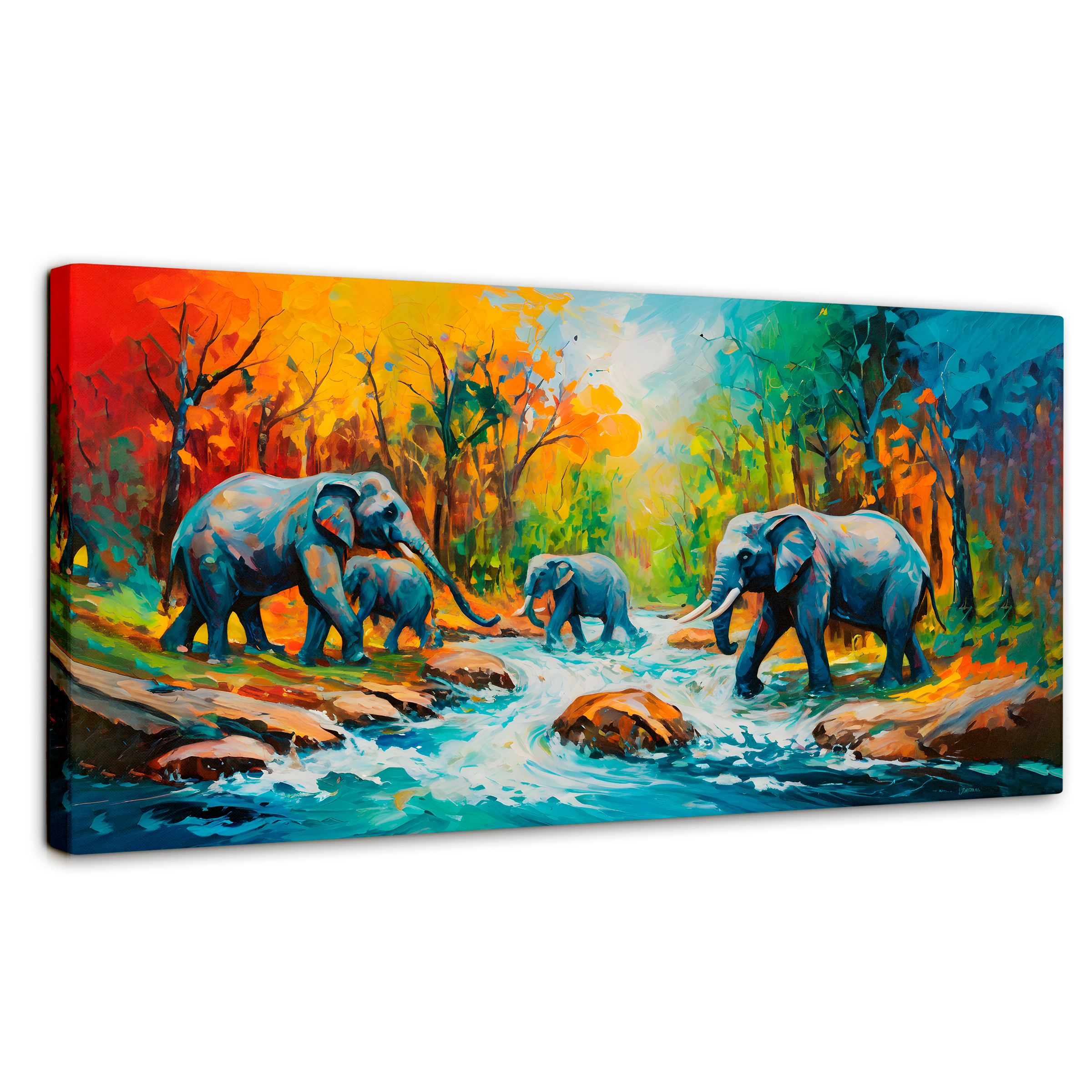 Cuadro Decorativo Canvas Cruce Elefantes 140x70