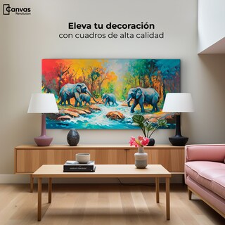 Foto 3 | Cuadro Decorativo Canvas Cruce Elefantes 140x70
