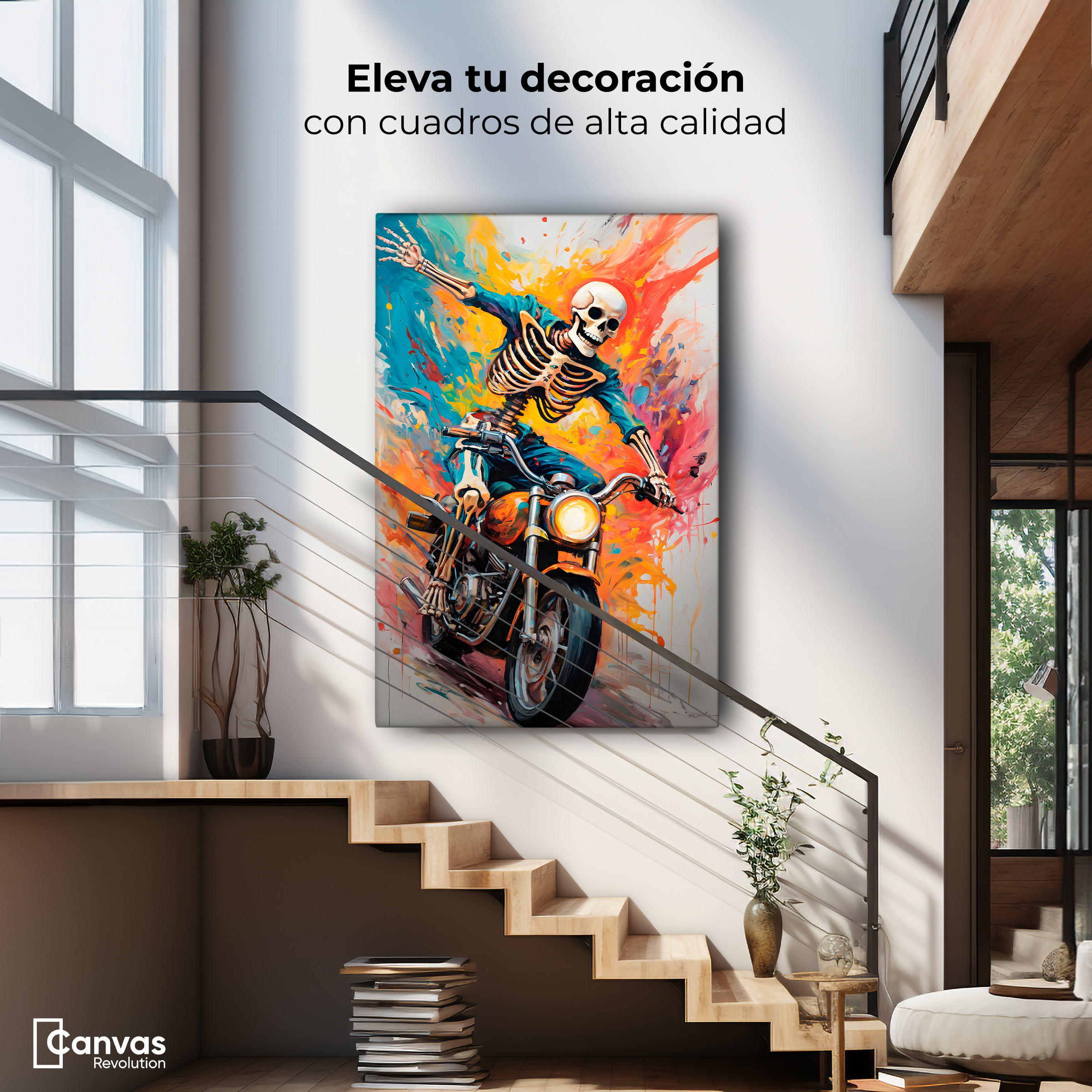 Foto 3 pulgar | Cuadro Decorativo Canvas Biker Skeleton 60x90