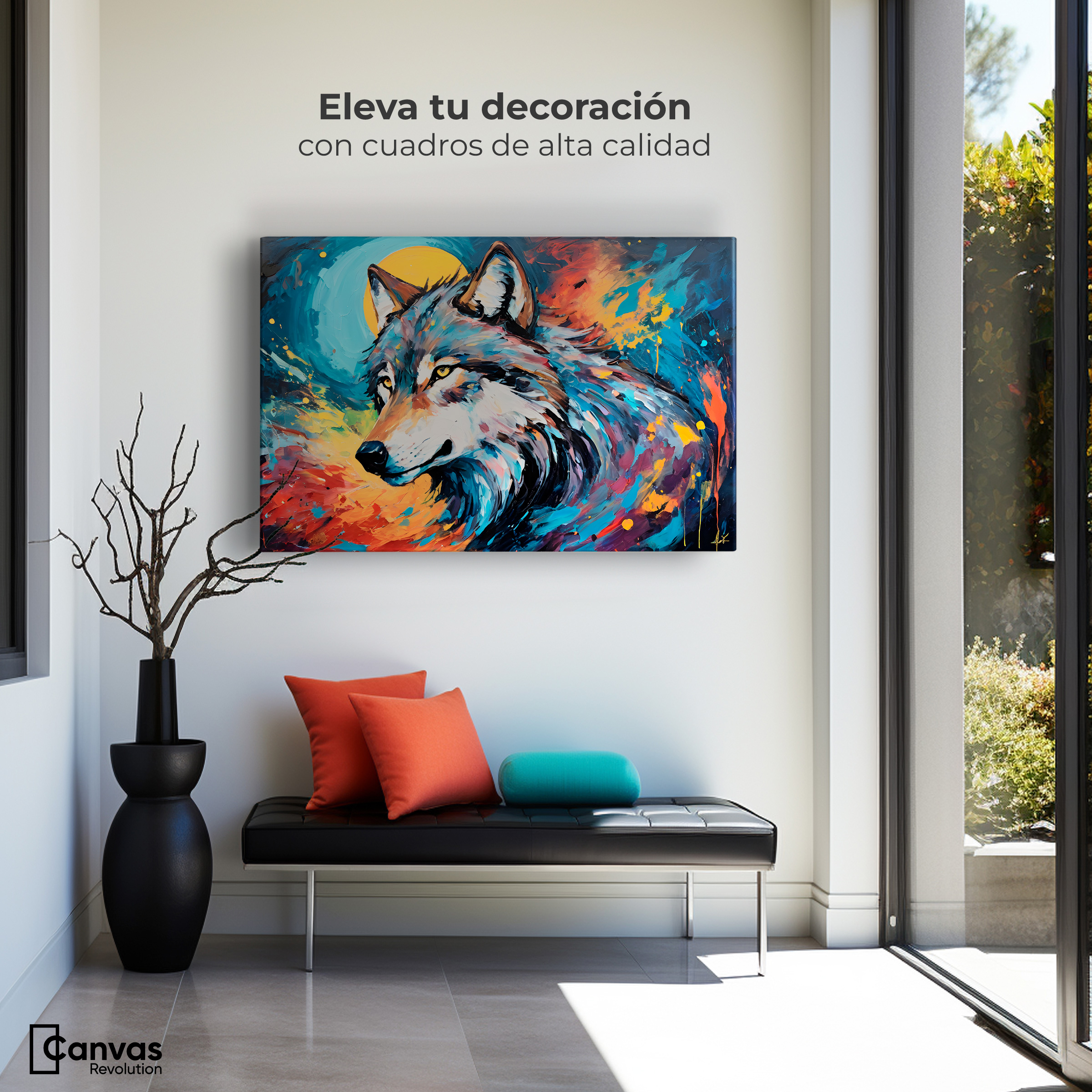 Foto 4 pulgar | Cuadro Decorativo Canvas Lobo Splash Color 90x60