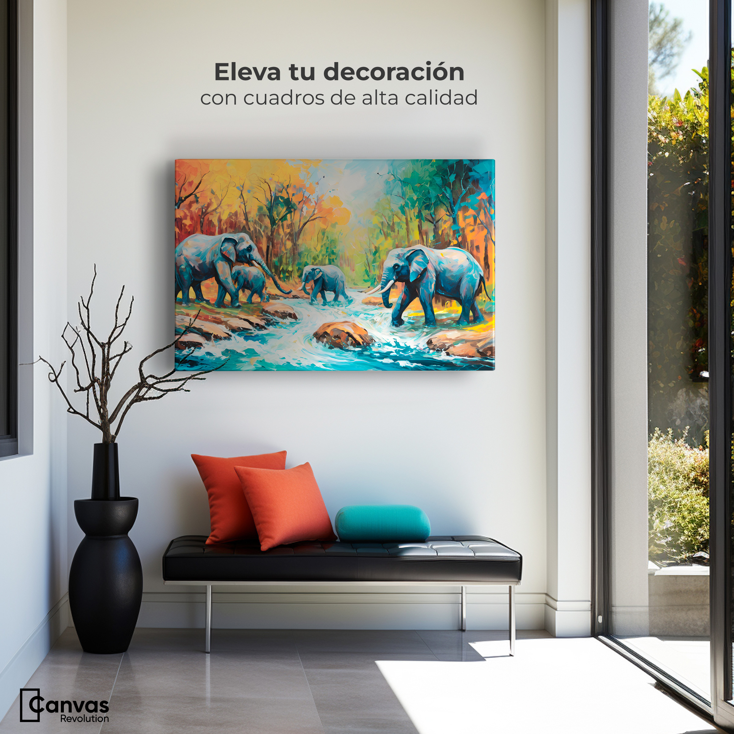 Foto 4 pulgar | Cuadro Decorativo Canvas Cruce Elefantes 90x60