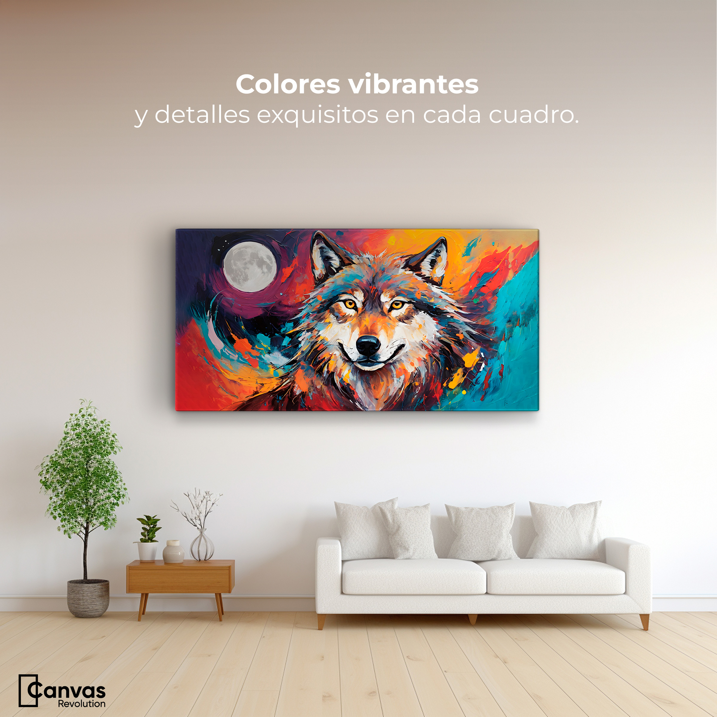 Foto 3 pulgar | Cuadro Decorativo Canvas Lobo Luna Llena 140x70