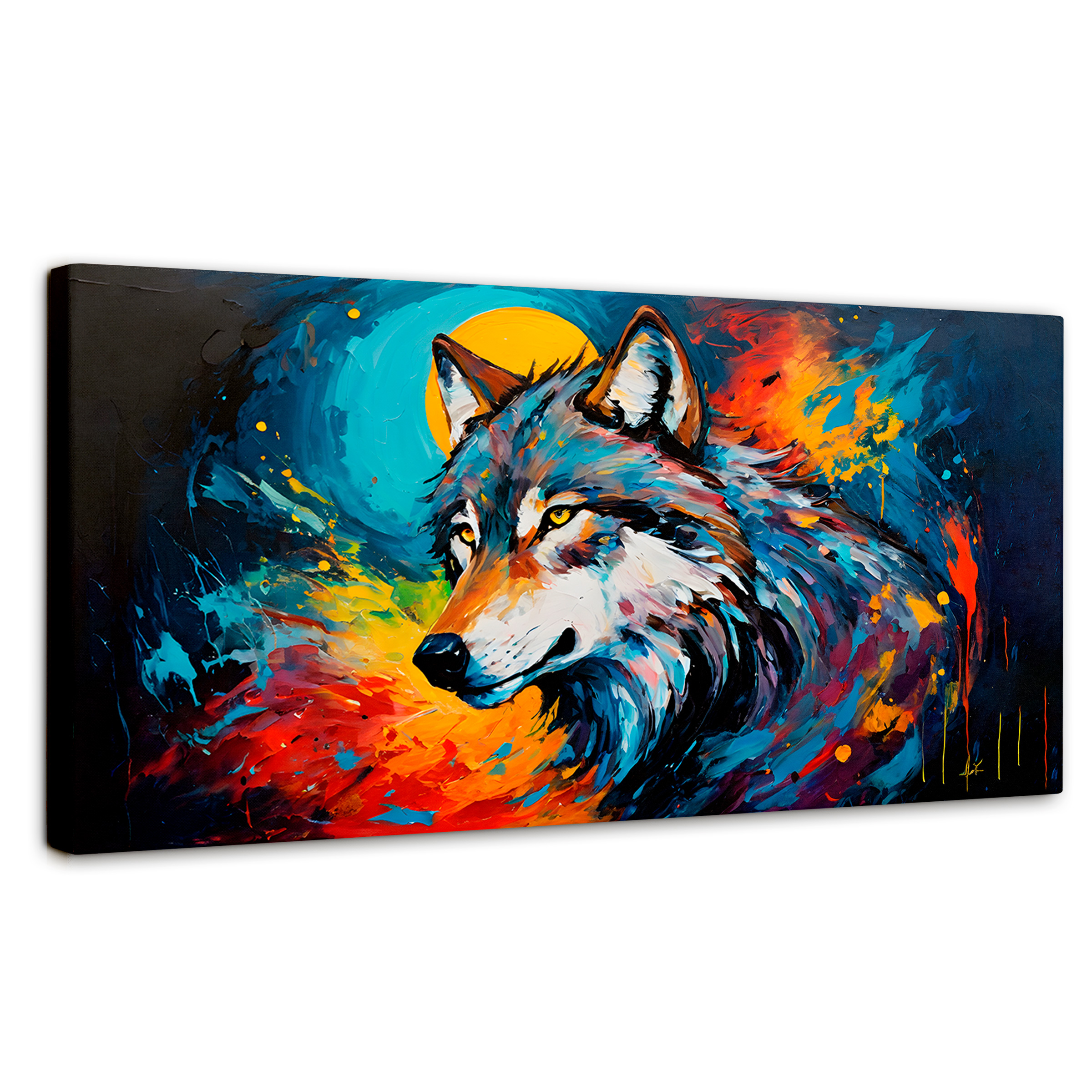 Cuadro Decorativo Canvas Lobo Splash Color 140x70