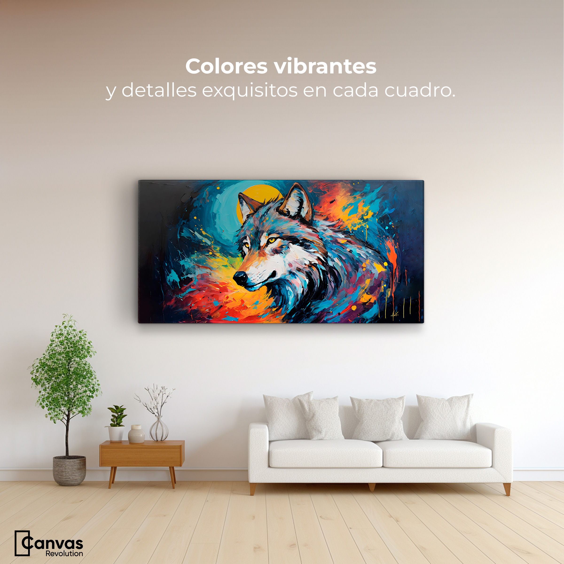 Foto 3 pulgar | Cuadro Decorativo Canvas Lobo Splash Color 140x70