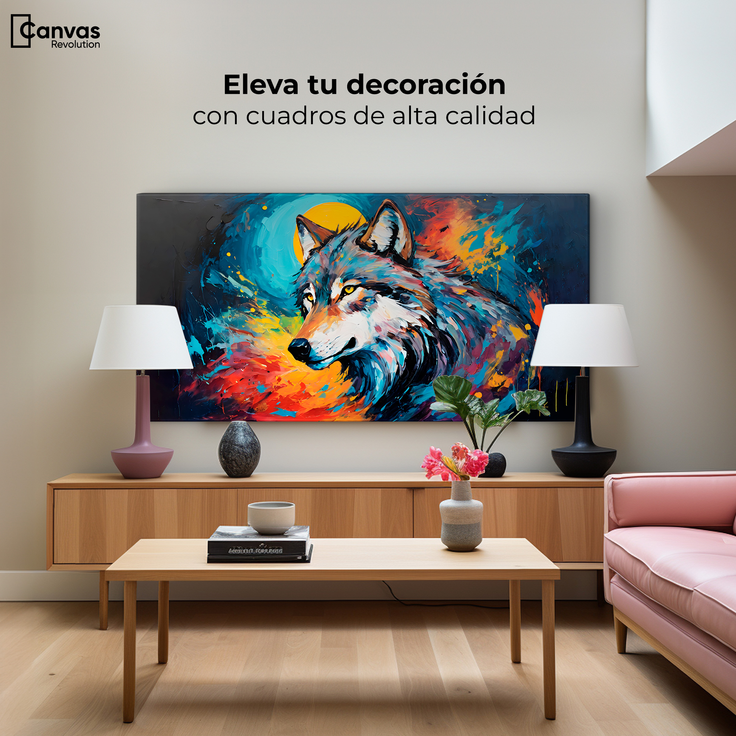 Foto 4 pulgar | Cuadro Decorativo Canvas Lobo Splash Color 140x70