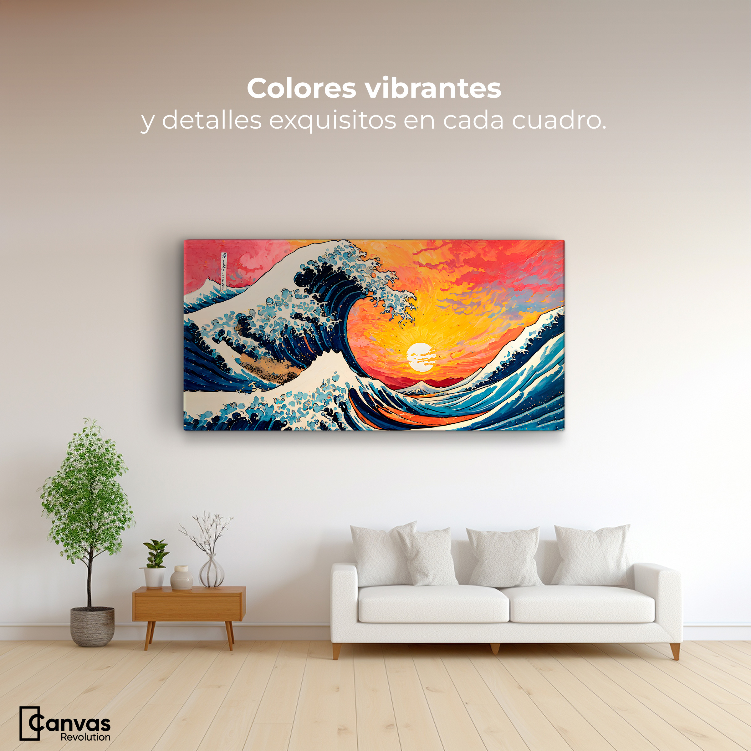 Foto 3 pulgar | Cuadro Decorativo Canvas Ocaso Ola Kanagawa 140x70