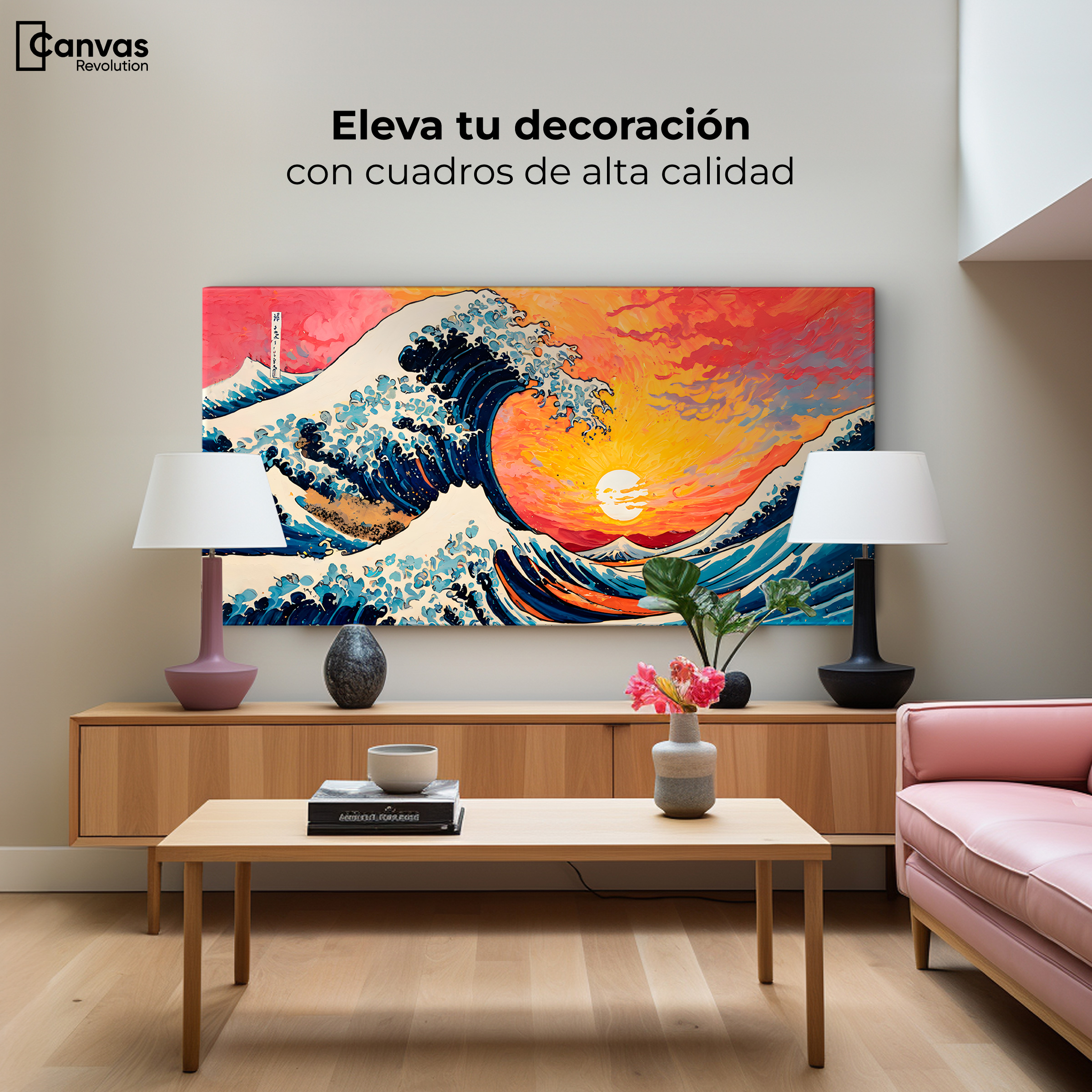 Foto 4 pulgar | Cuadro Decorativo Canvas Ocaso Ola Kanagawa 140x70