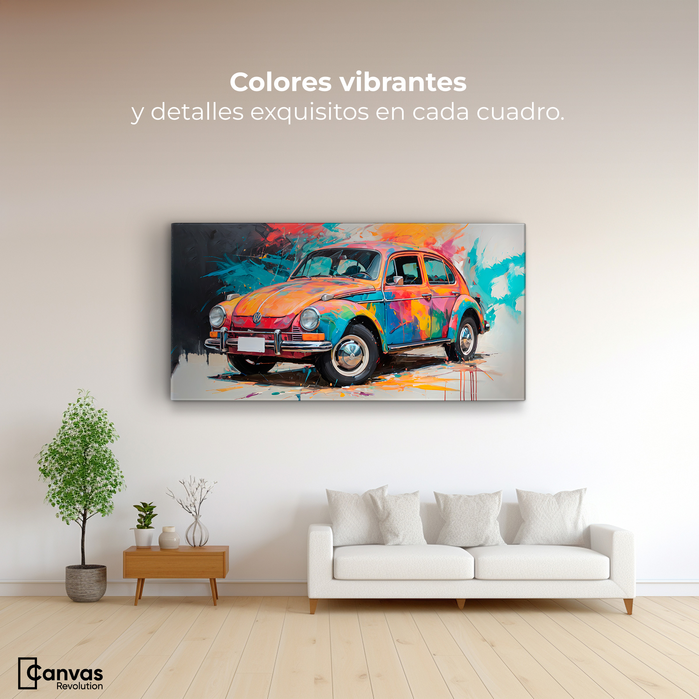 Foto 3 pulgar | Cuadro Decorativo Canvas Vocho Colorido 140x70