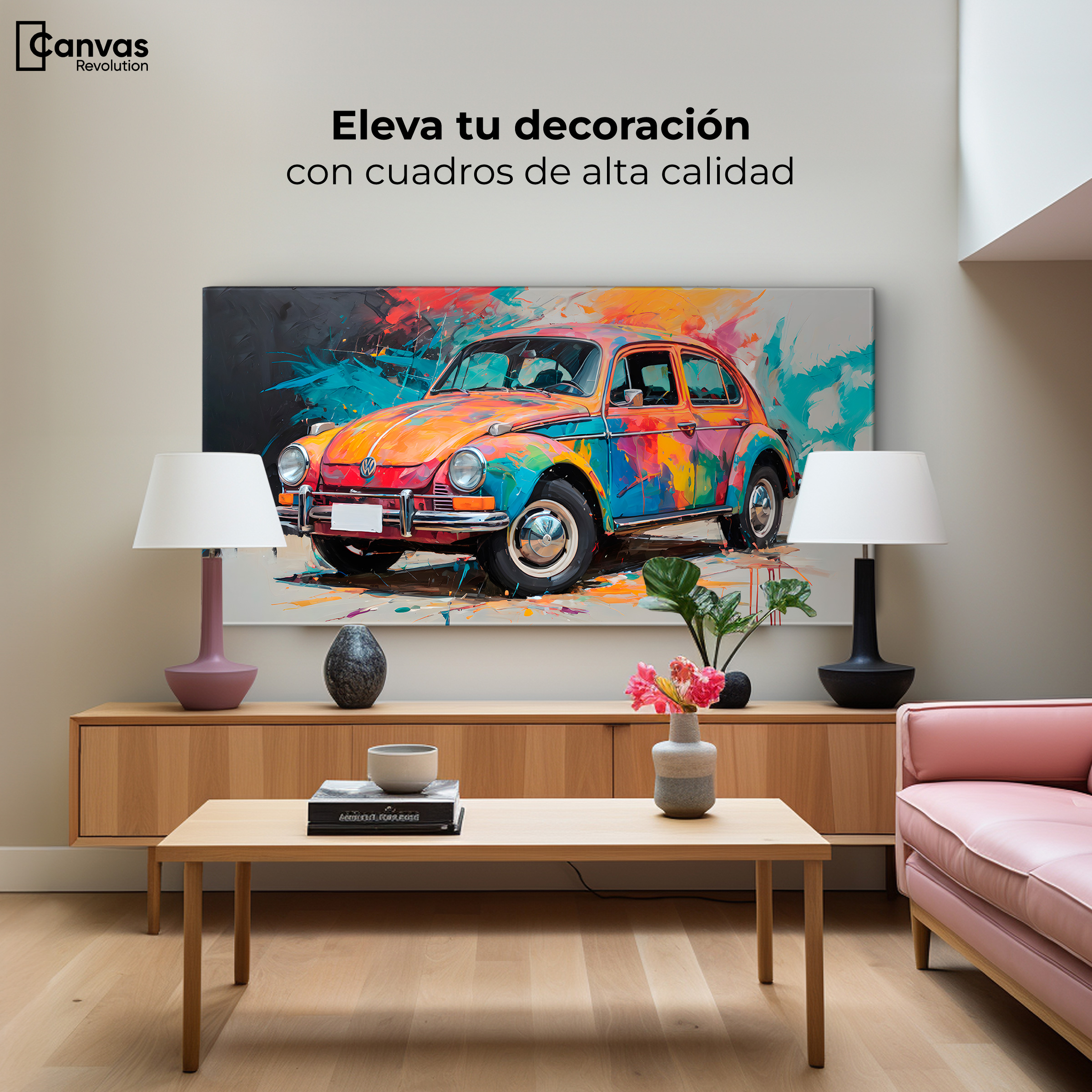 Foto 4 pulgar | Cuadro Decorativo Canvas Vocho Colorido 140x70