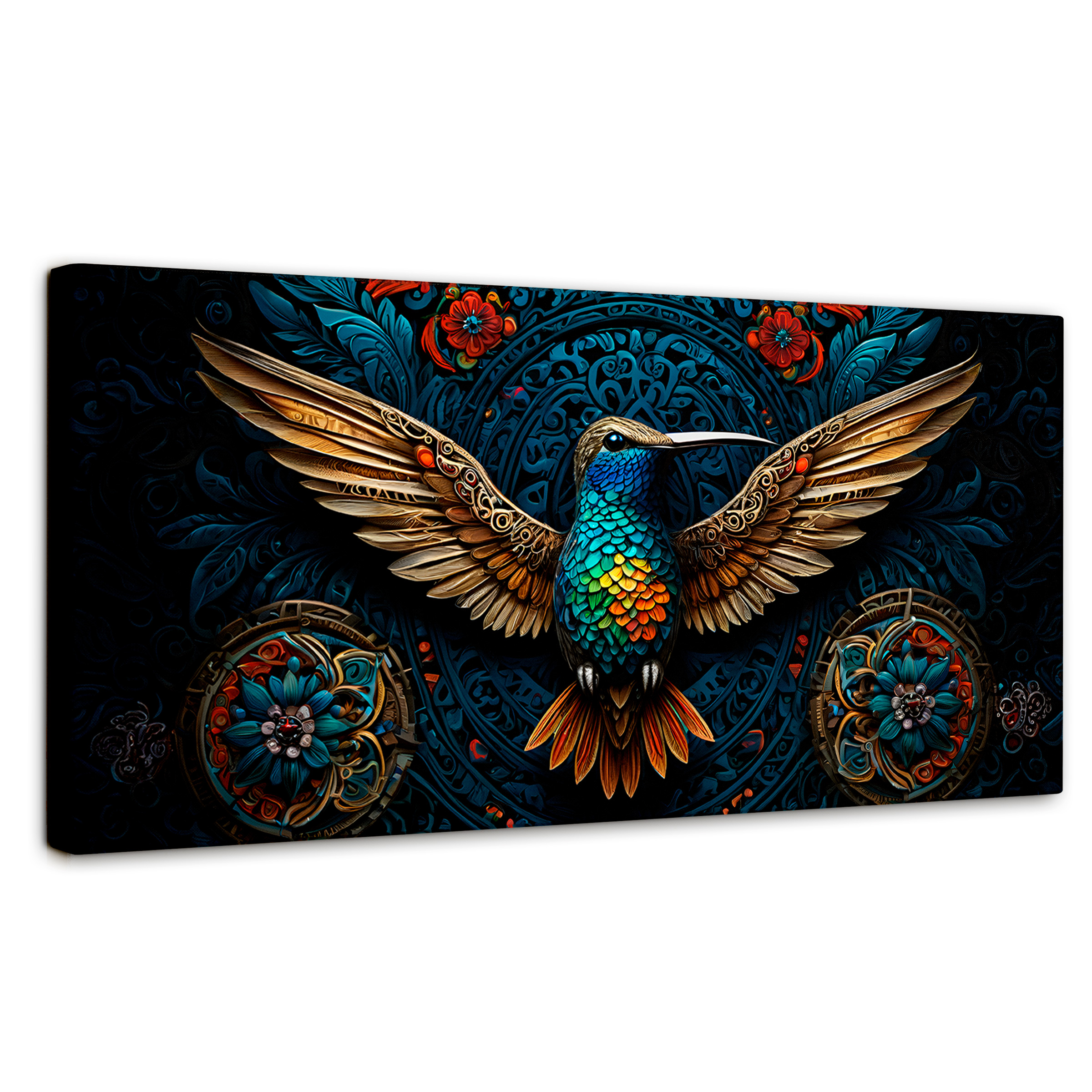 Cuadro Decorativo Canvas Colibrí Colorido 120x60